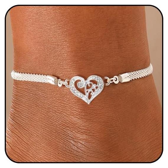 Pulsera de Tobillo Brillante de Plata para Mujeres - Ajustable