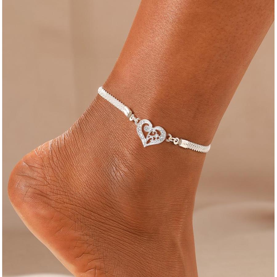 Pulsera de Tobillo Brillante de Plata para Mujeres - Ajustable