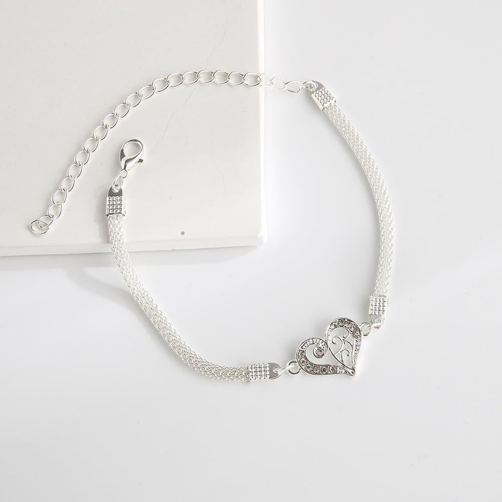 Pulsera de Tobillo Brillante de Plata para Mujeres - Ajustable