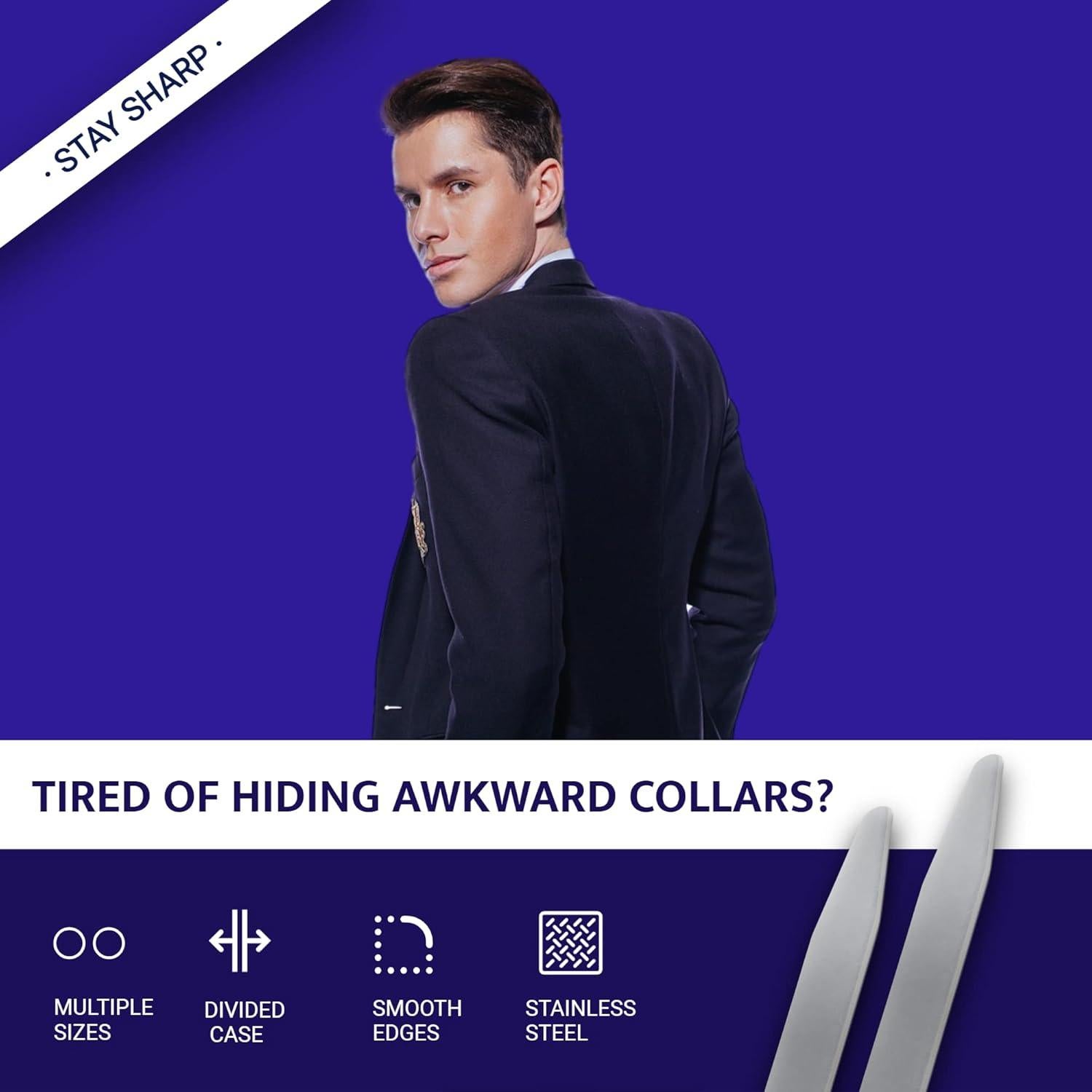 36 Puntas de Cuello de Metal Smooth Stays 6.35 cm Plata