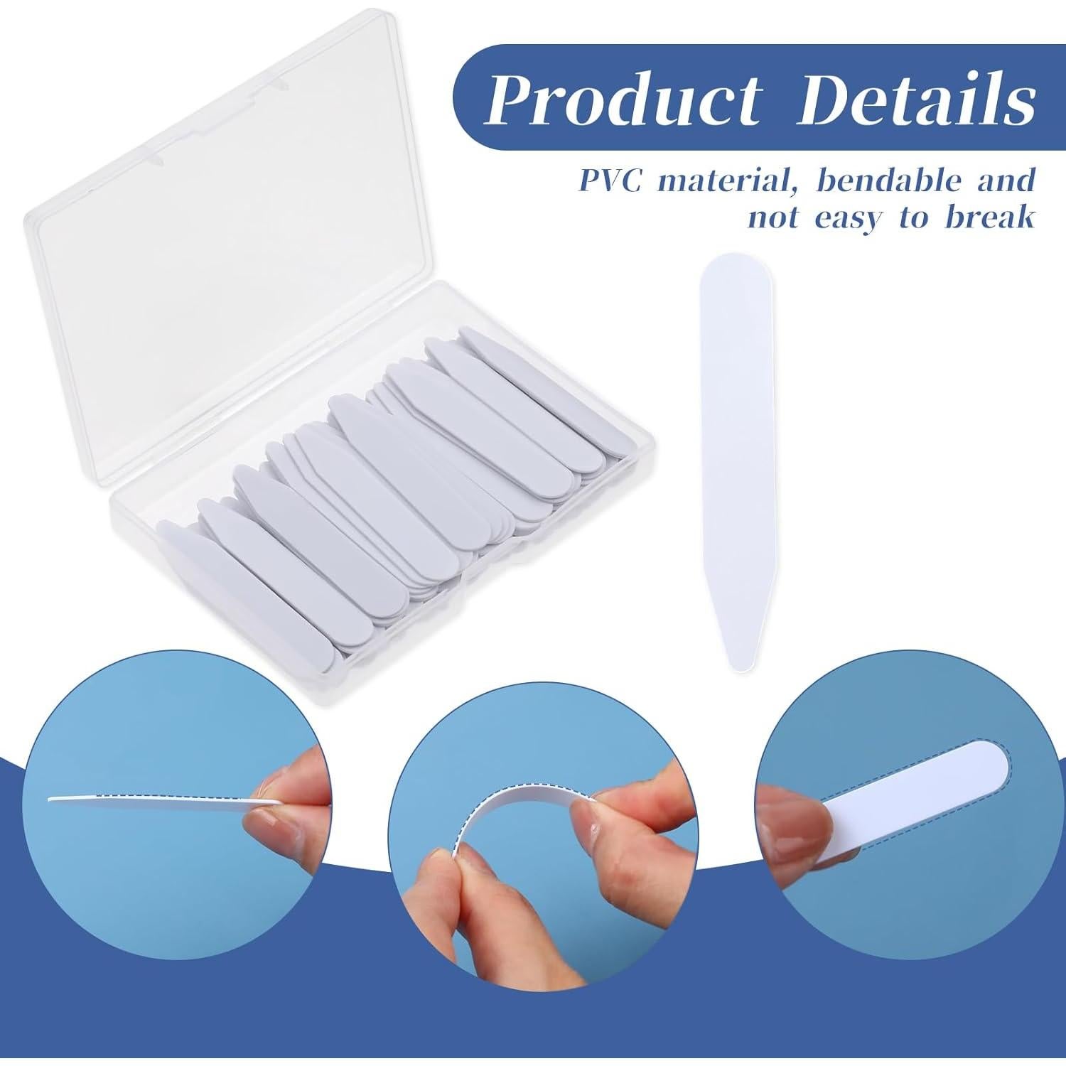 60 Soportes de Cuello de Plástico Blanco para Camisas de Hombre