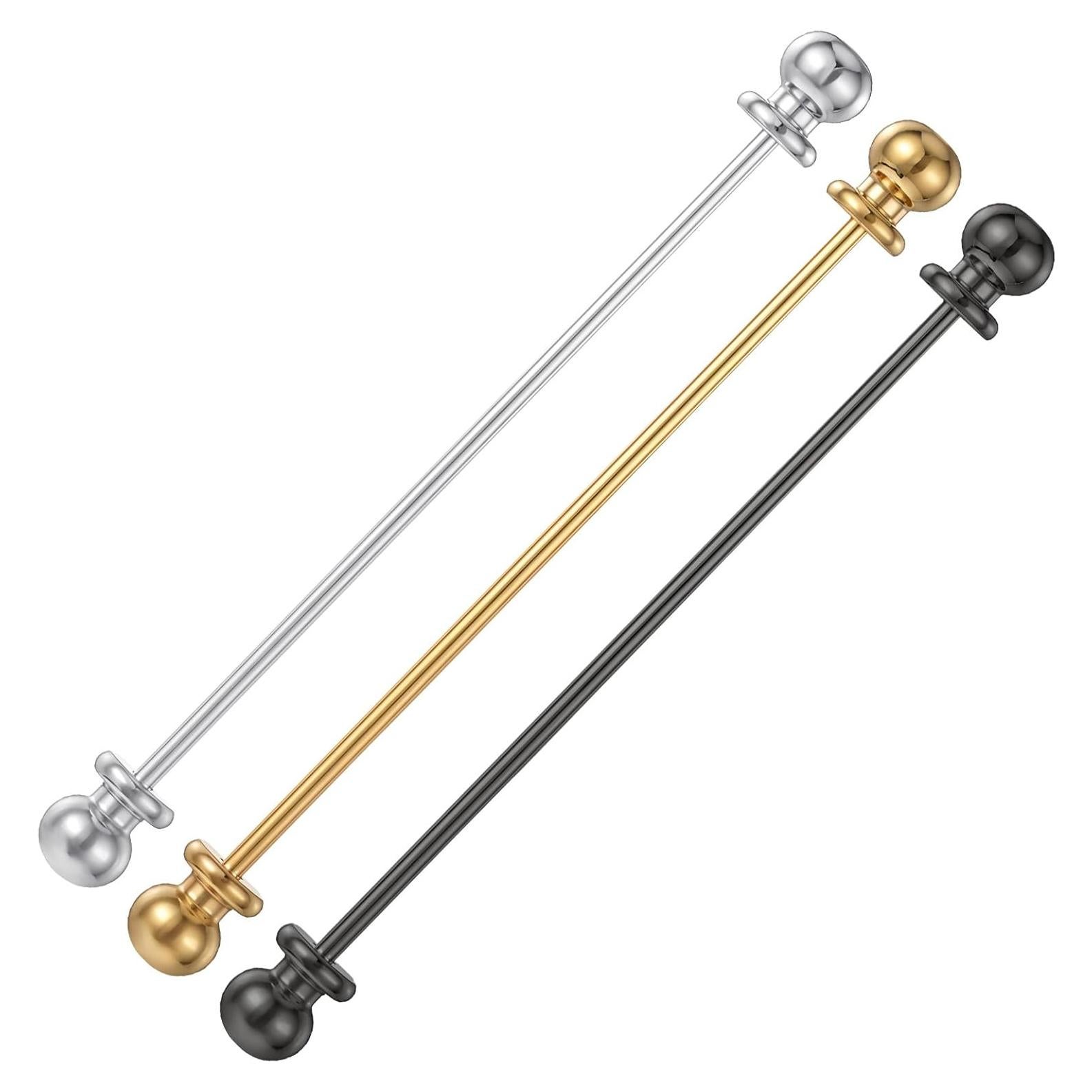 3 Piezas Pines de Barrita de Cuello Latón Hombre Plata Oro Negro