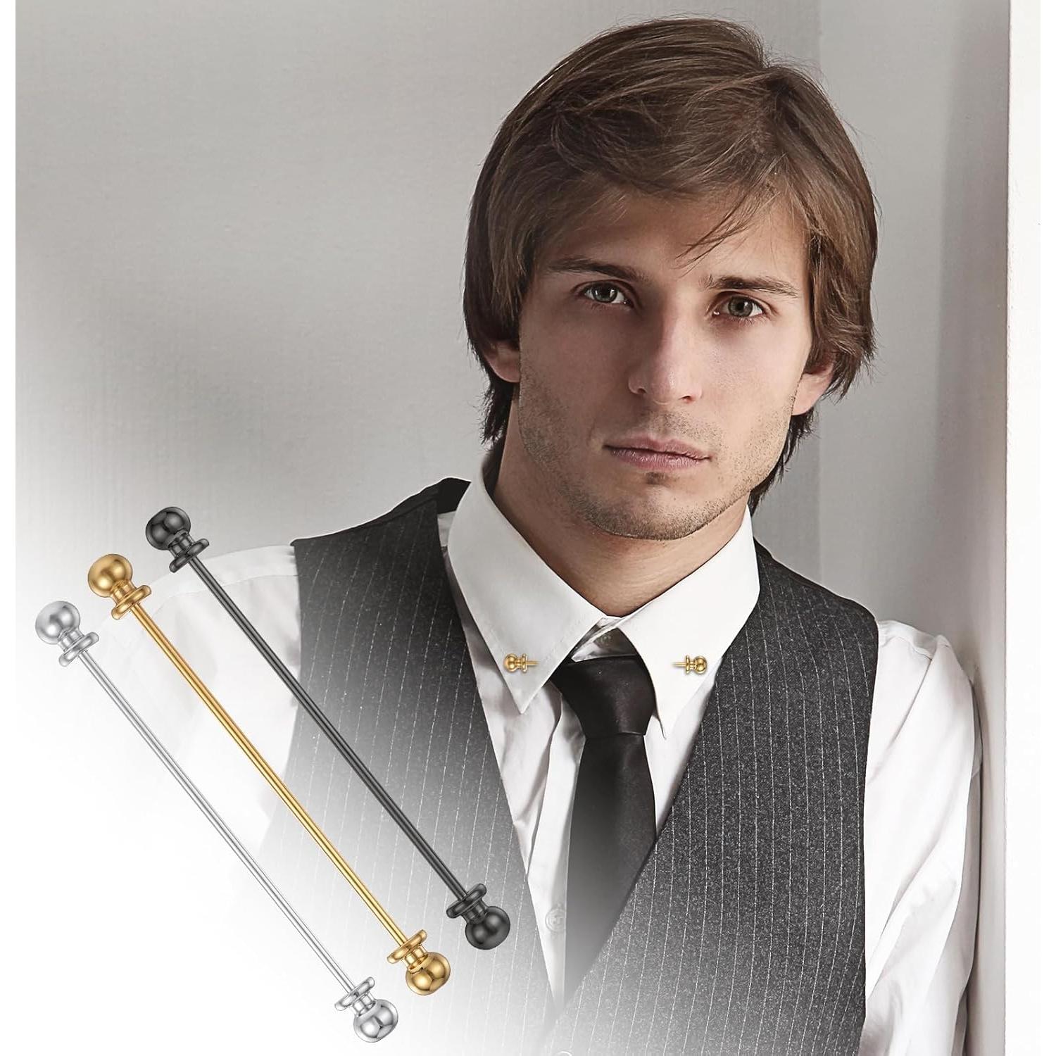 3 Piezas Pines de Barrita de Cuello Latón Hombre Plata Oro Negro