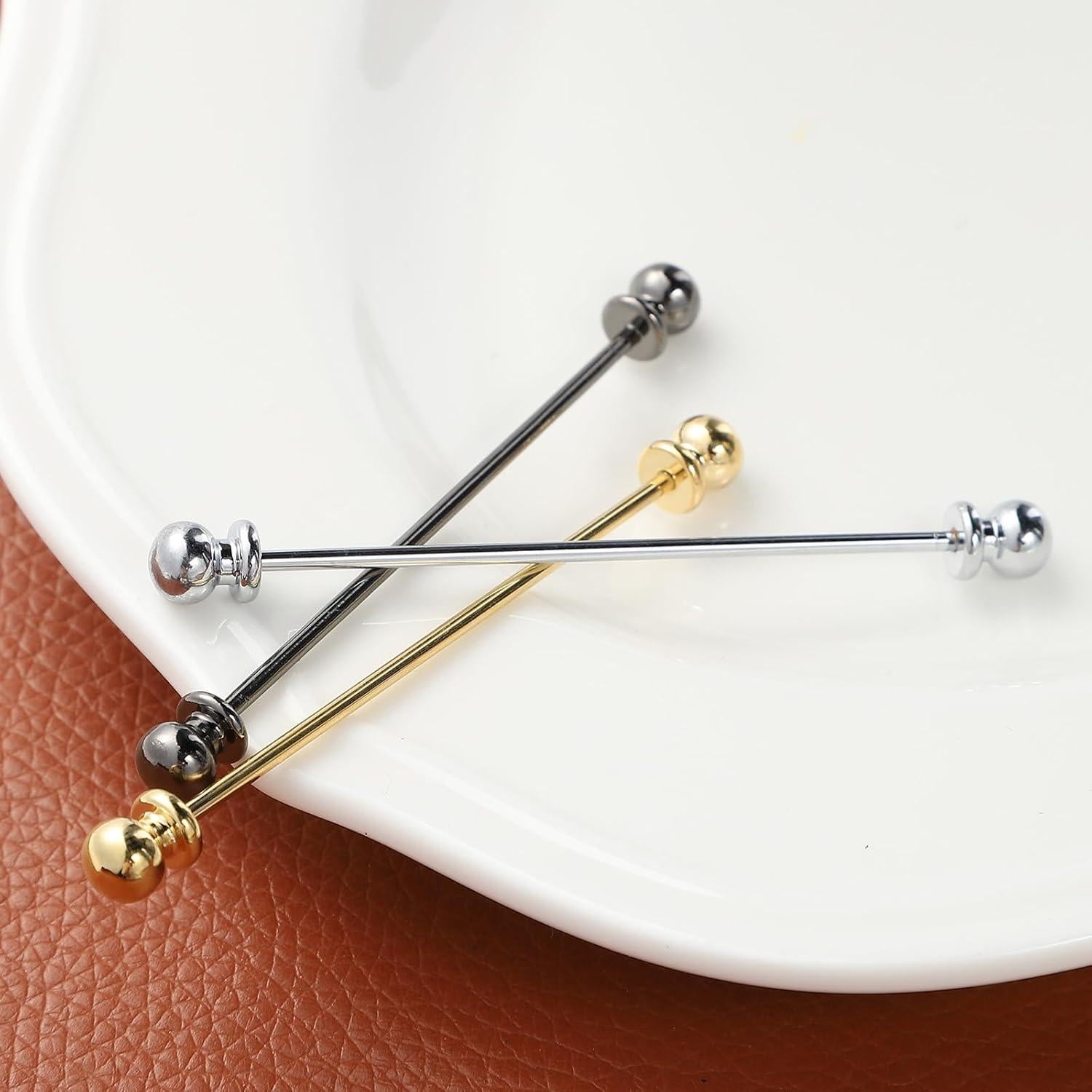 3 Piezas Pines de Barrita de Cuello Latón Hombre Plata Oro Negro