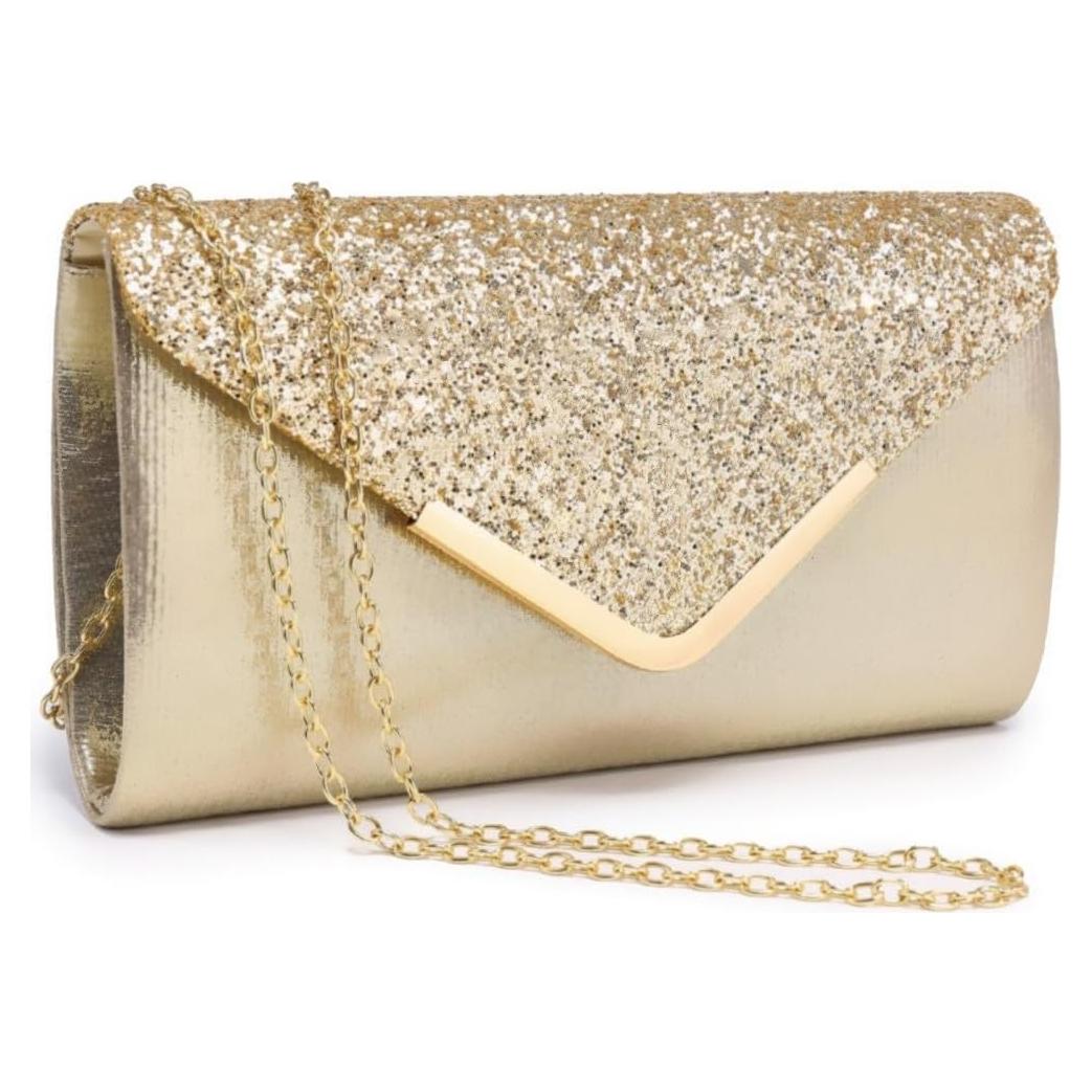 Clutch de Noche Dasein para Mujeres - Bolso Brillante Dorado