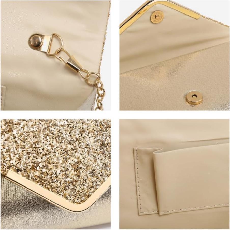 Clutch de Noche Dasein para Mujeres - Bolso Brillante Dorado