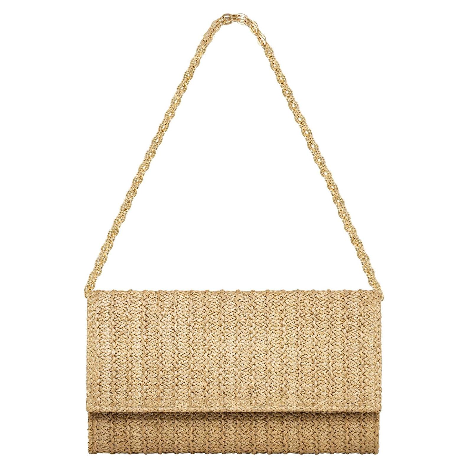 Bolso de mano de paja Kseymeir caqui, elegante y versátil