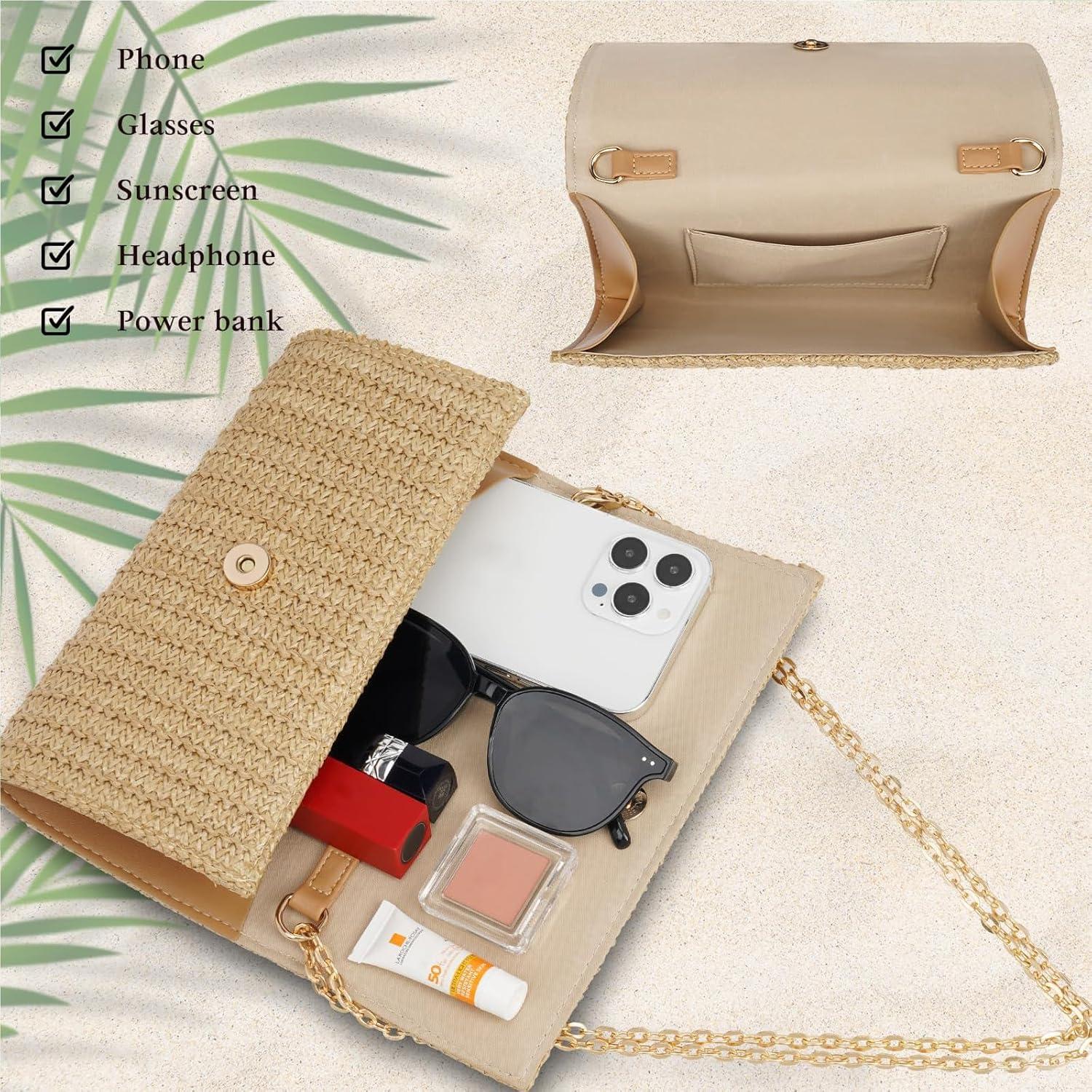 Bolso de mano de paja Kseymeir caqui, elegante y versátil