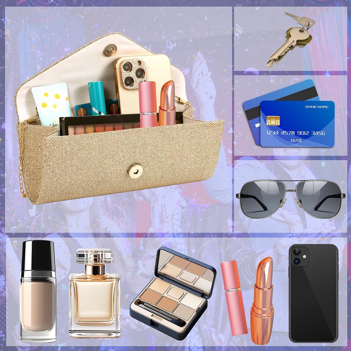 Bolso Clutch de Noche BBjinronjy Oro Champán con Cadena Desmontable