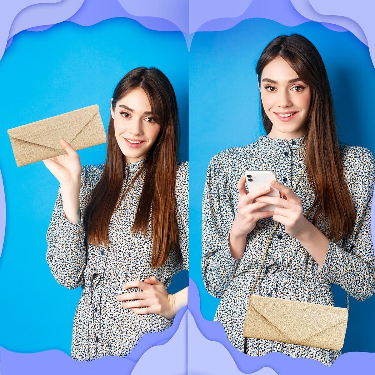 Bolso Clutch de Noche BBjinronjy Oro Champán con Cadena Desmontable