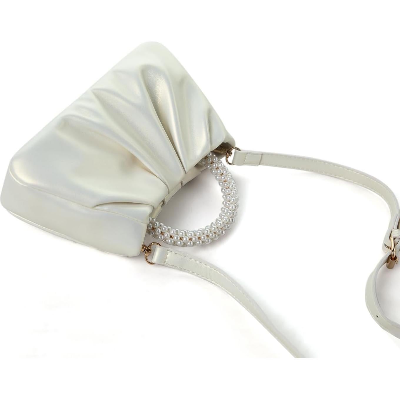 Clutch de Noche de Perlas para Mujeres Blanco 20x7.5x11 cm