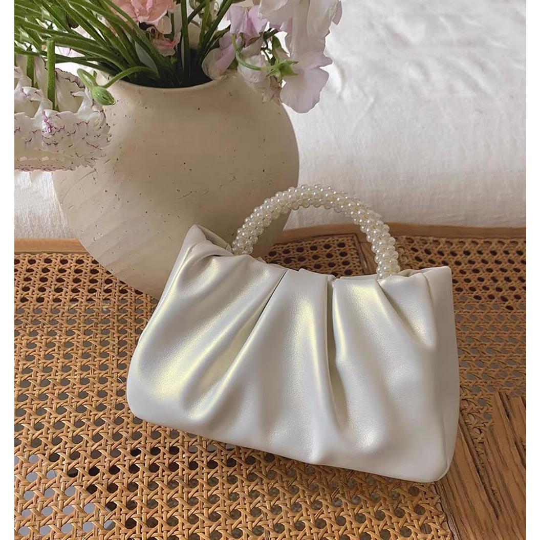 Clutch de Noche de Perlas para Mujeres Blanco 20x7.5x11 cm