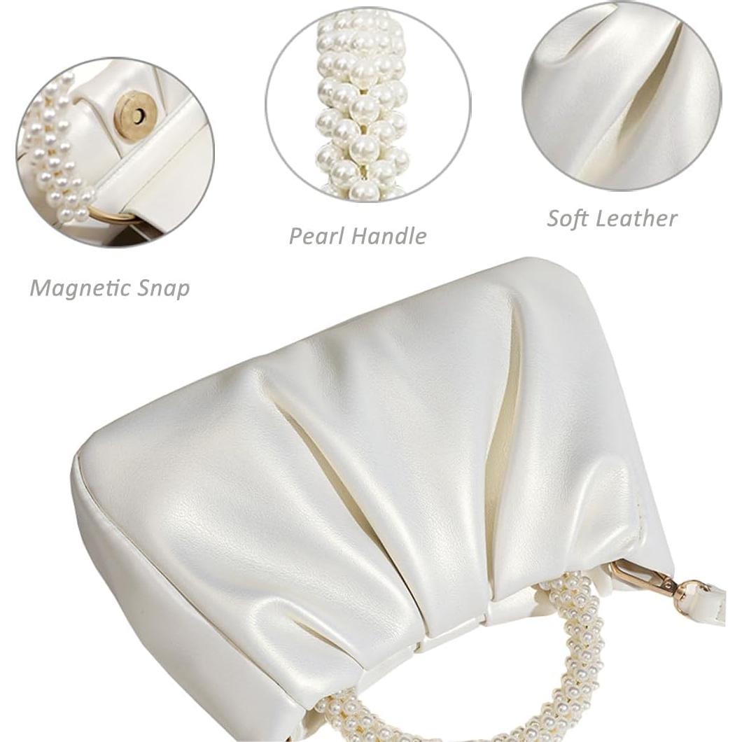 Clutch de Noche de Perlas para Mujeres Blanco 20x7.5x11 cm