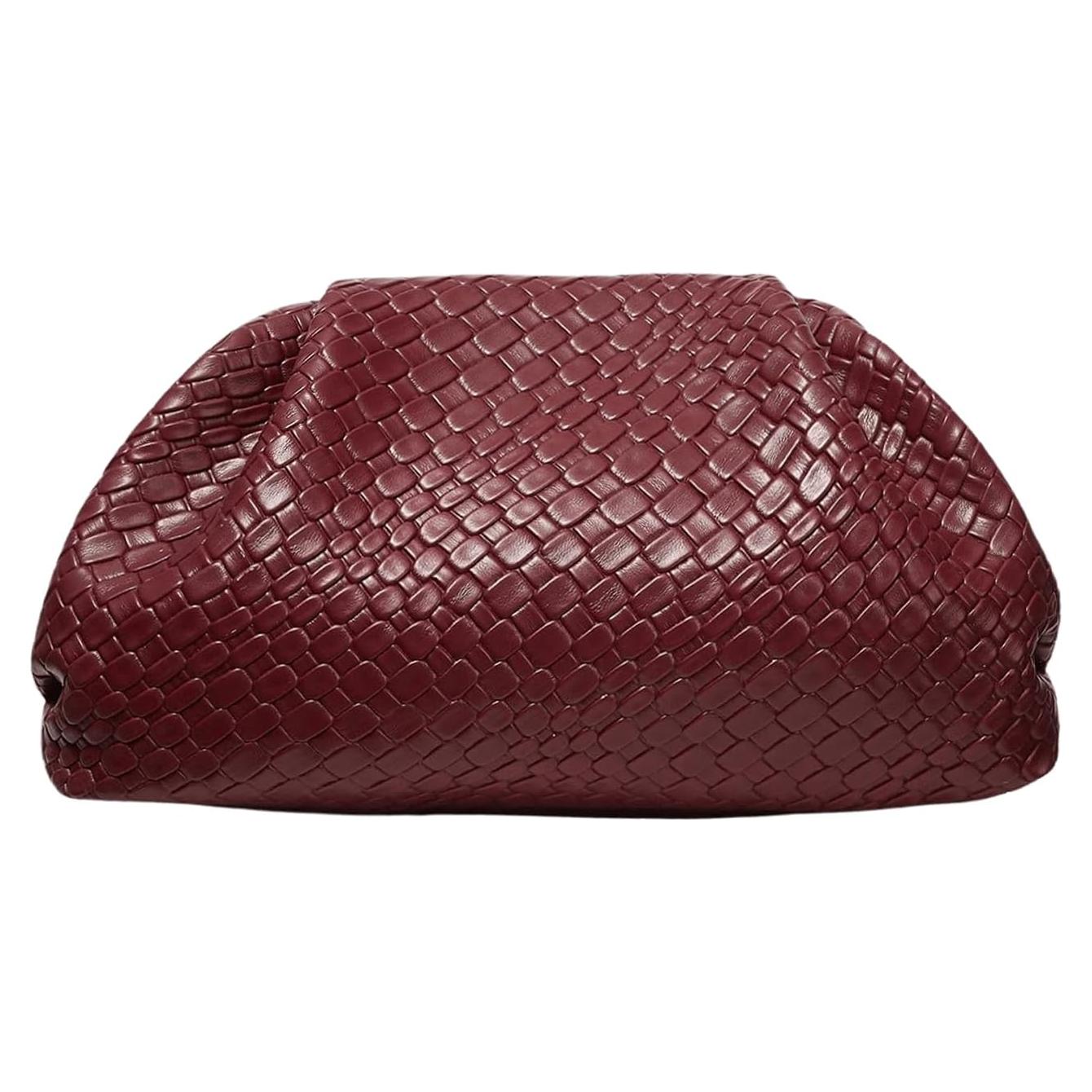 Bolso Clutch Woven QWINEE para Mujeres en Cuero PU Burdeos