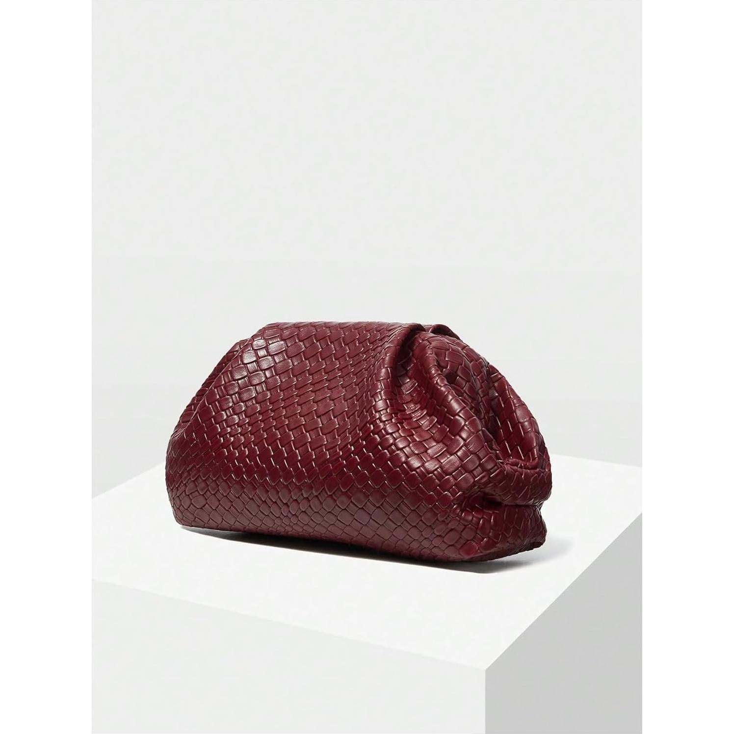 Bolso Clutch Woven QWINEE para Mujeres en Cuero PU Burdeos