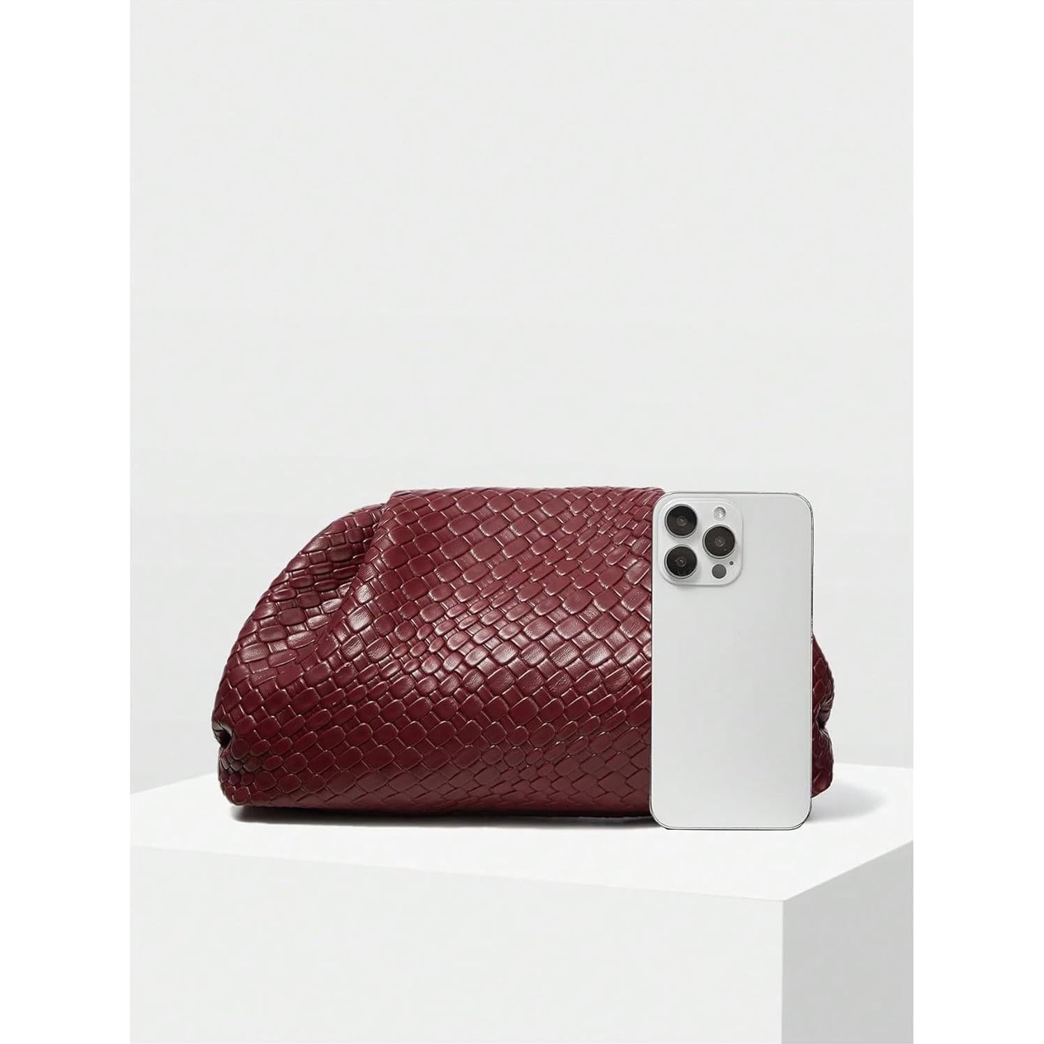 Bolso Clutch Woven QWINEE para Mujeres en Cuero PU Burdeos