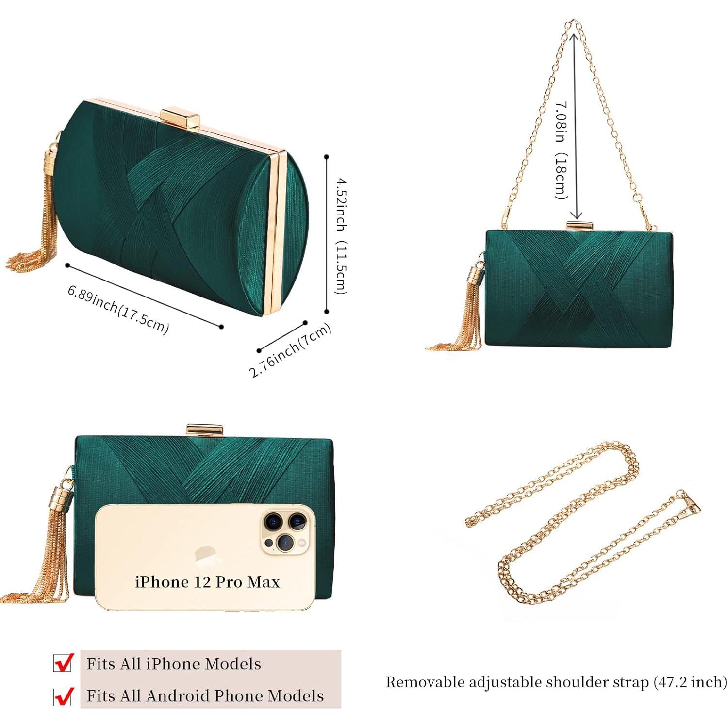 Bolso de mano YAPAIOU verde con borlas para mujer 17.5x11.5cm