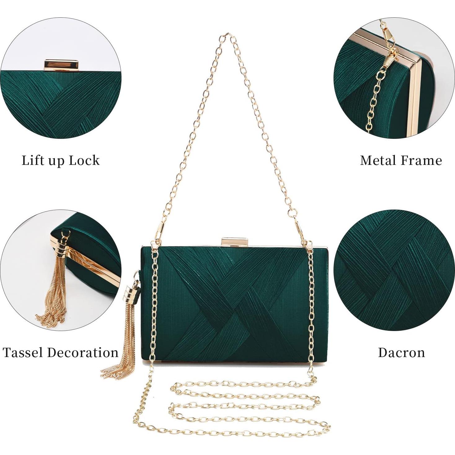 Bolso de mano YAPAIOU verde con borlas para mujer 17.5x11.5cm