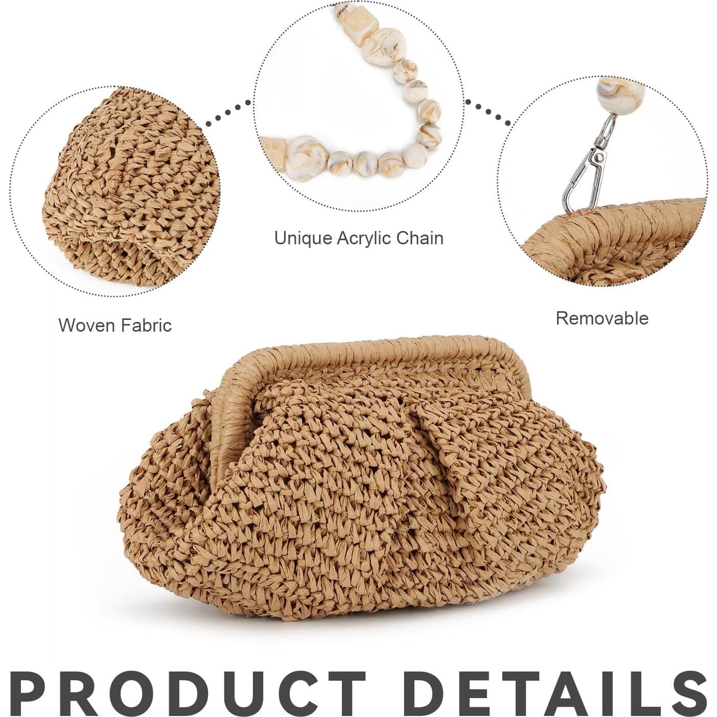 Bolso de Mano de Paja LUI SUI Caqui - Verano 28x20cm