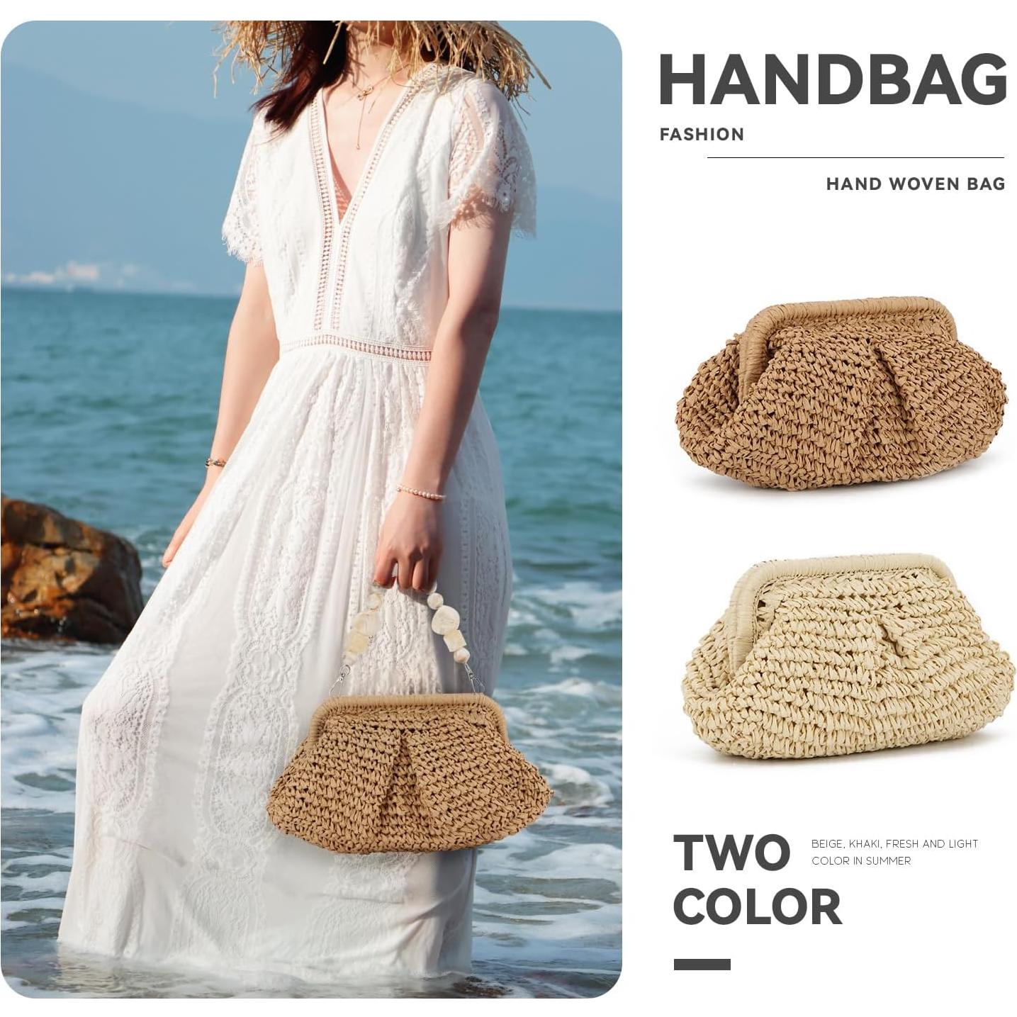 Bolso de Mano de Paja LUI SUI Caqui - Verano 28x20cm