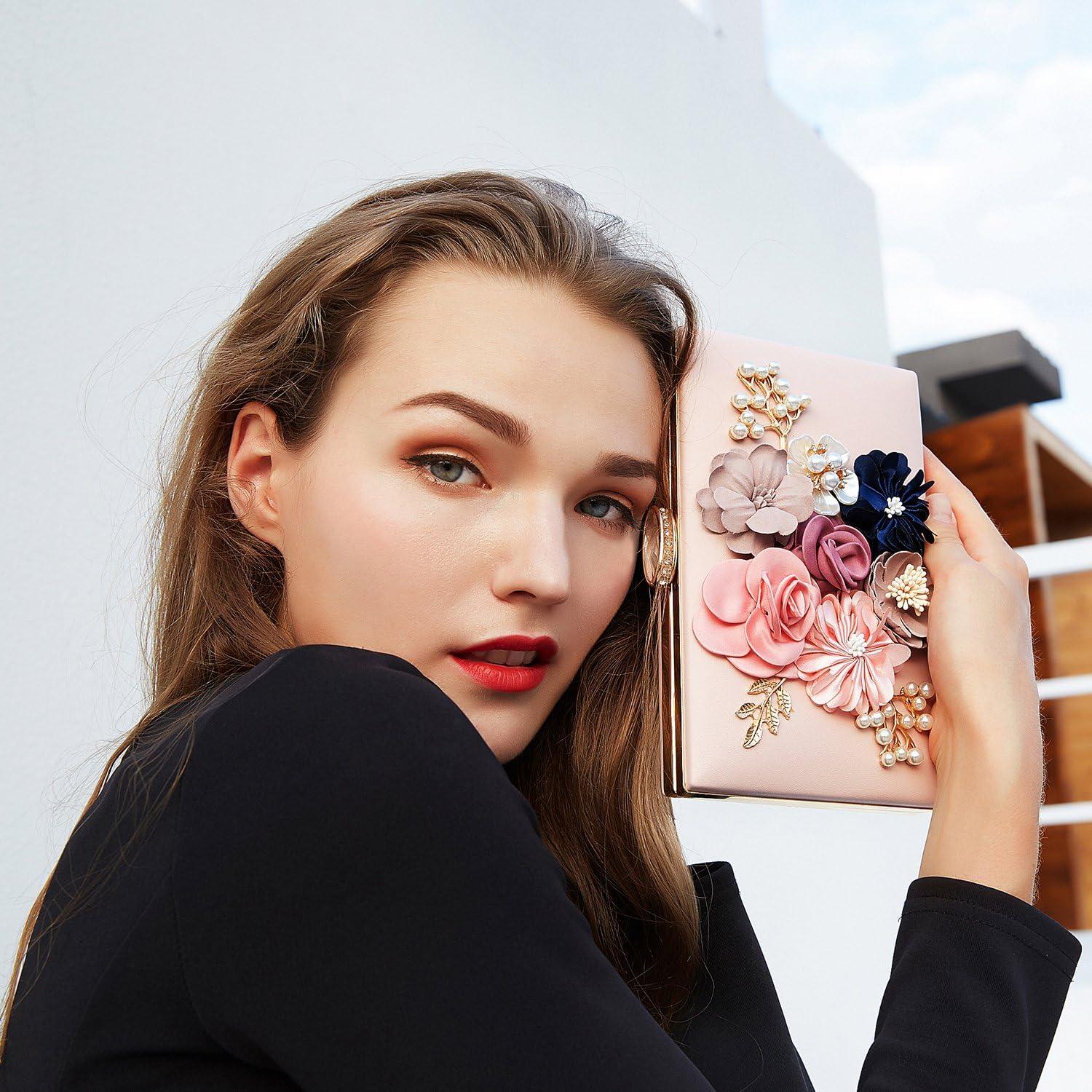 Bolso de Noche Floral Milisente para Mujeres Rosa Claro