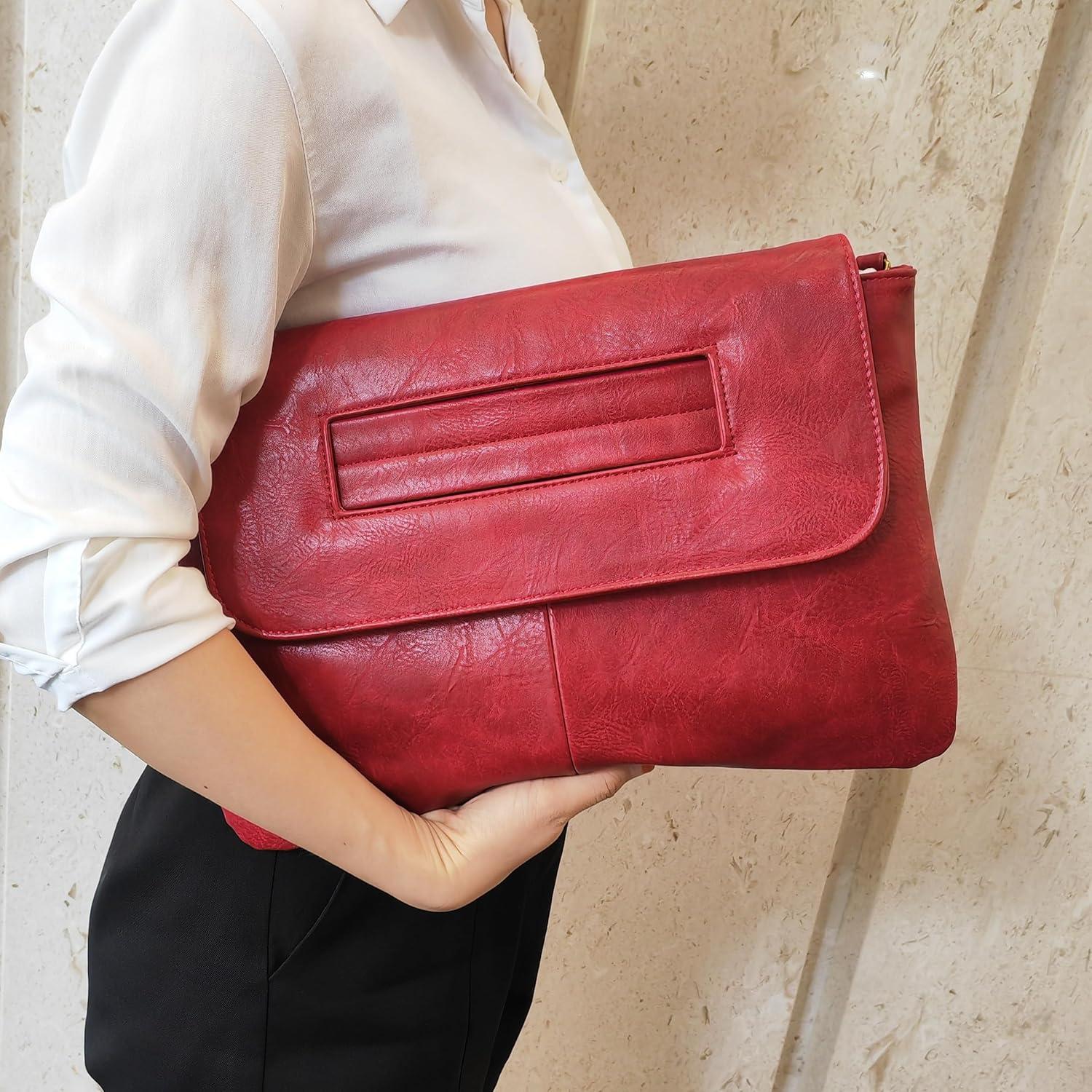 Bolso Clutch de Cuero PU Rojo para Mujer - Alta Capacidad