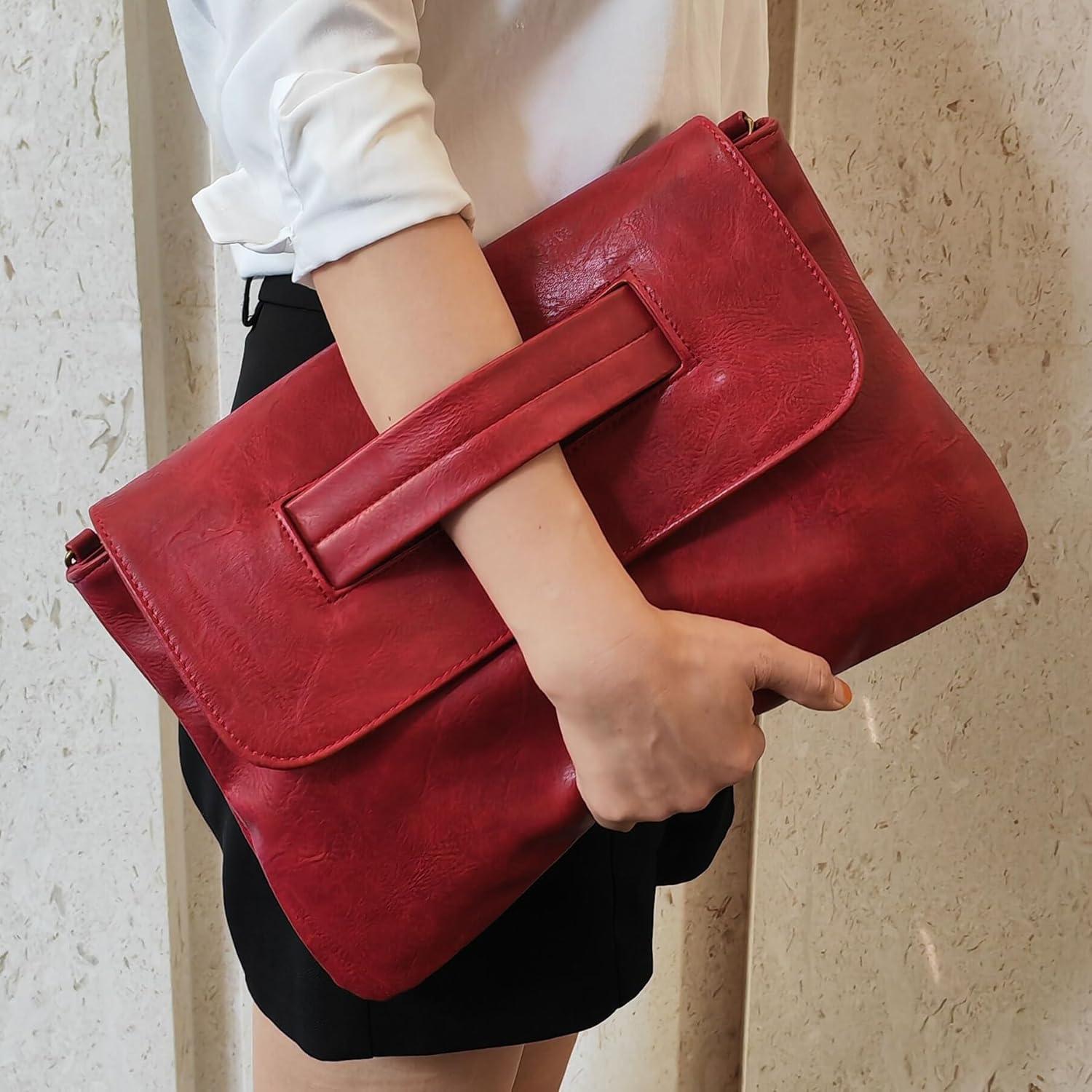 Bolso Clutch de Cuero PU Rojo para Mujer - Alta Capacidad