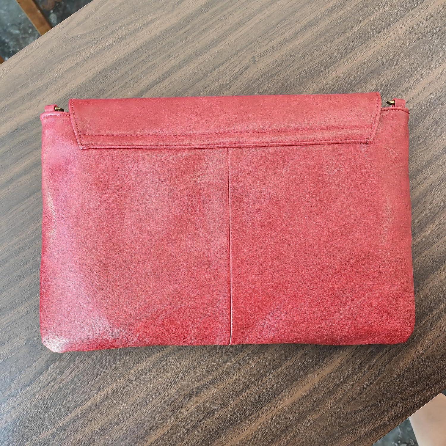 Bolso Clutch de Cuero PU Rojo para Mujer - Alta Capacidad