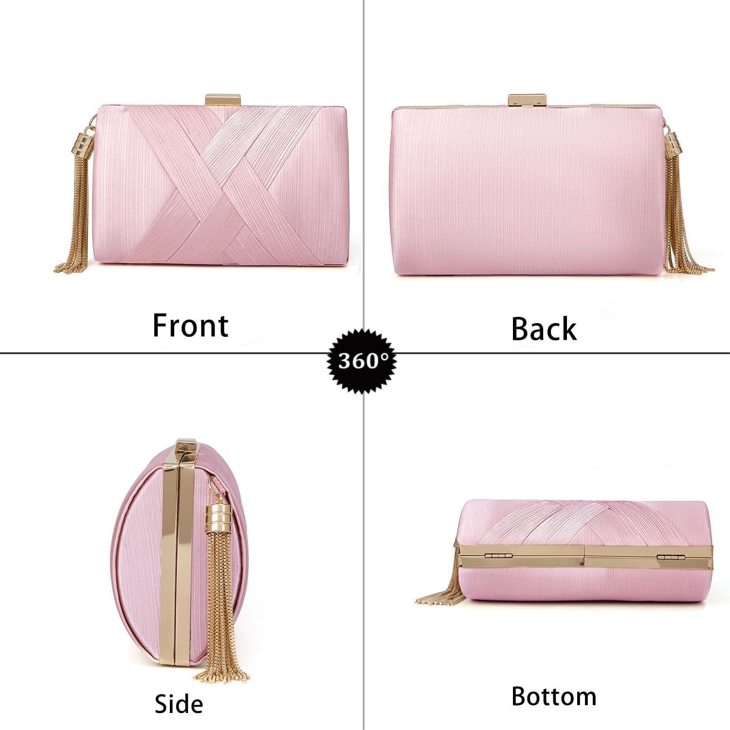 Bolso Clutch Rosa Wytidian para Mujeres con Borlas 17.95x6.99x11.48cm