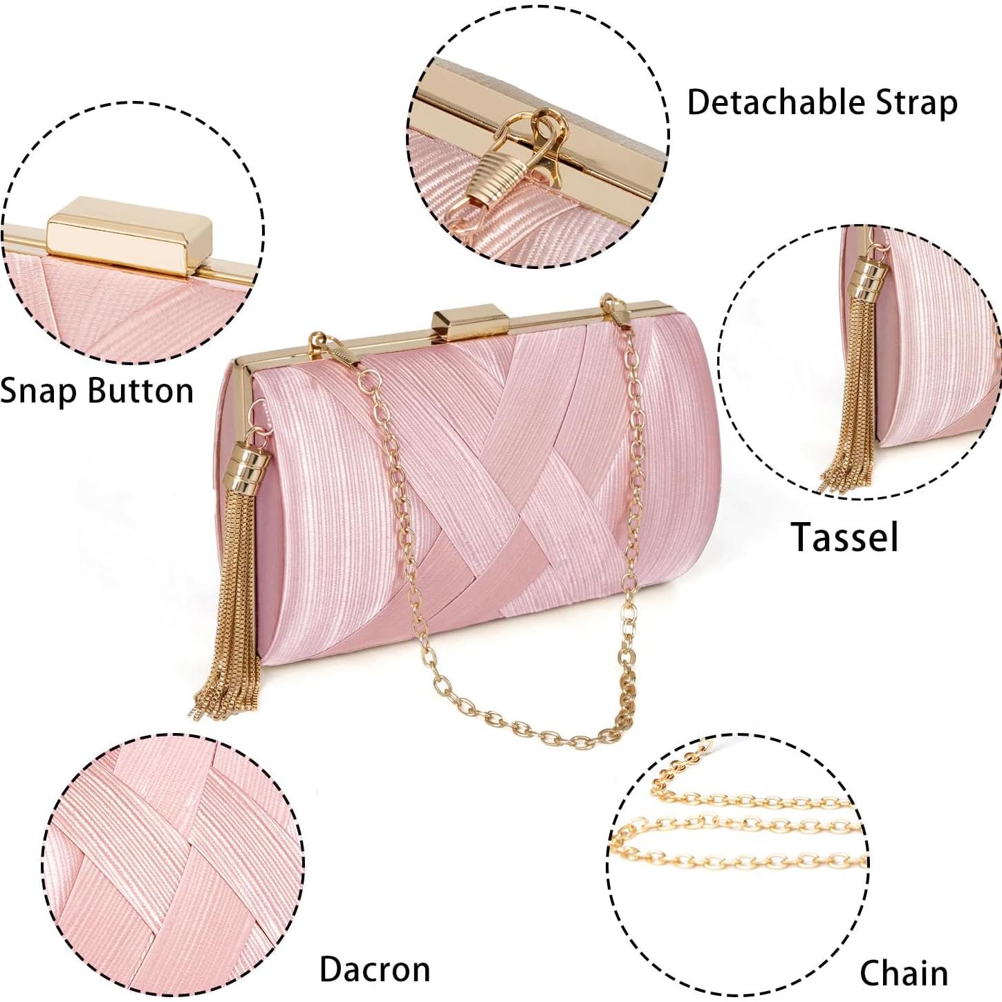 Bolso Clutch Rosa Wytidian para Mujeres con Borlas 17.95x6.99x11.48cm