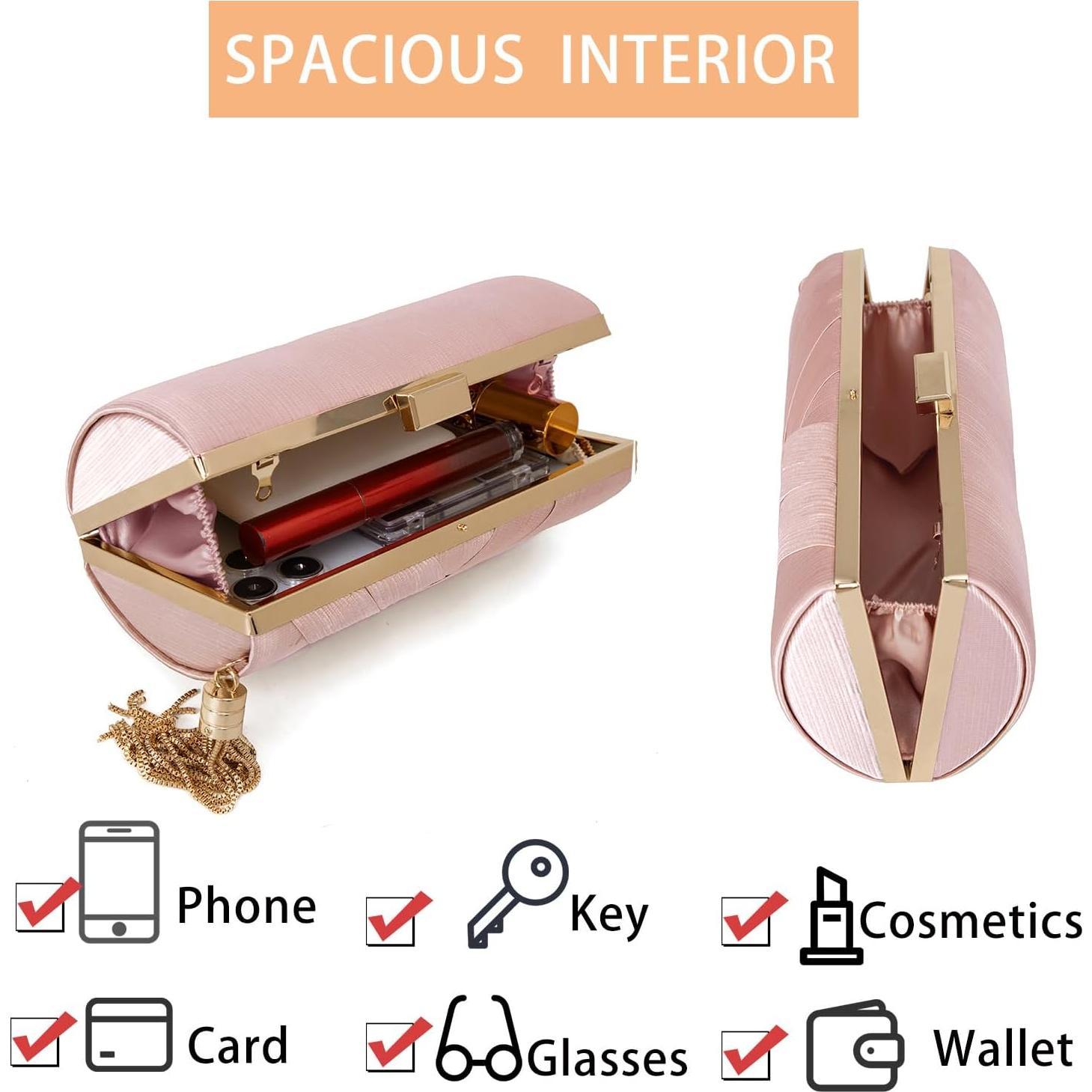 Bolso Clutch Rosa Wytidian para Mujeres con Borlas 17.95x6.99x11.48cm