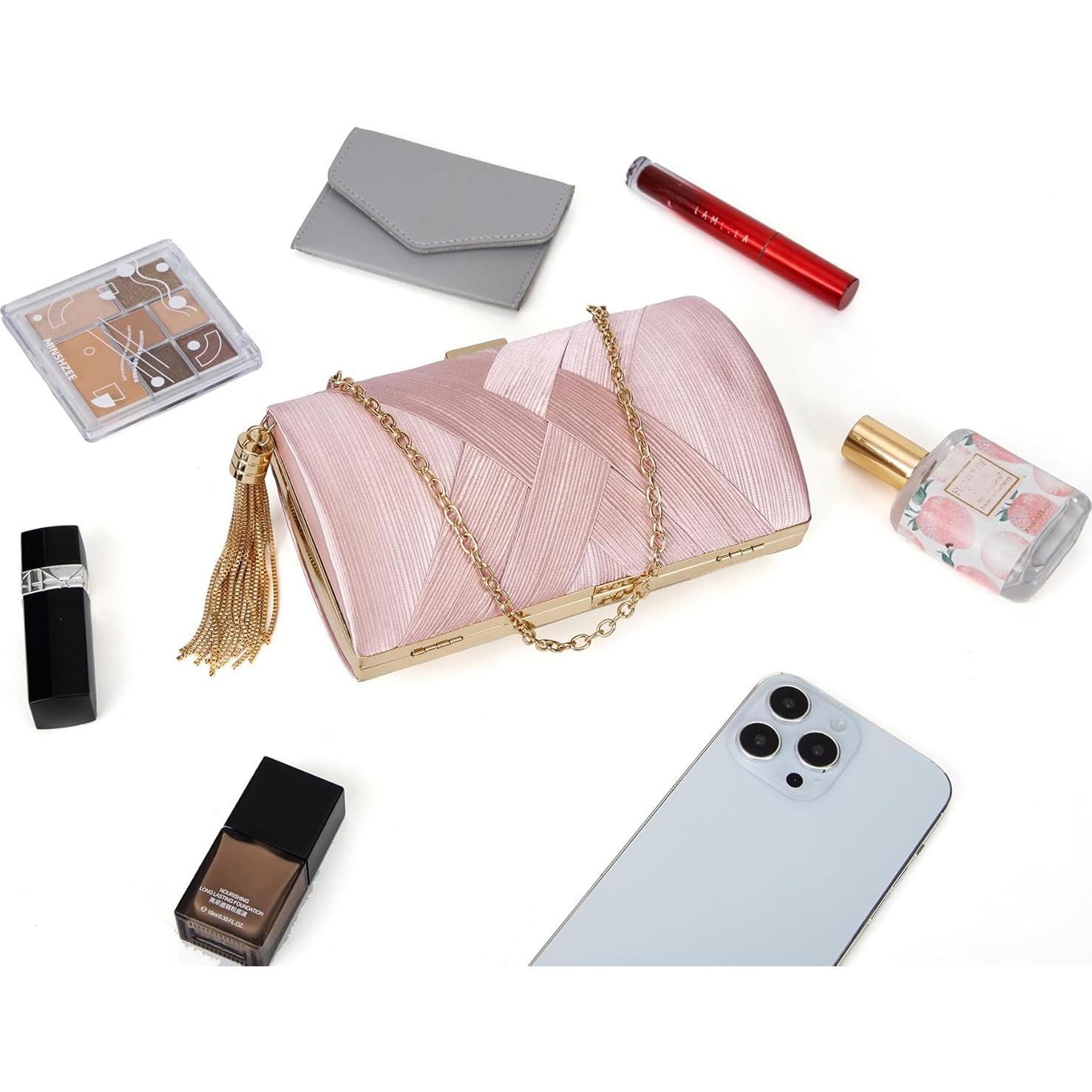 Bolso Clutch Rosa Wytidian para Mujeres con Borlas 17.95x6.99x11.48cm