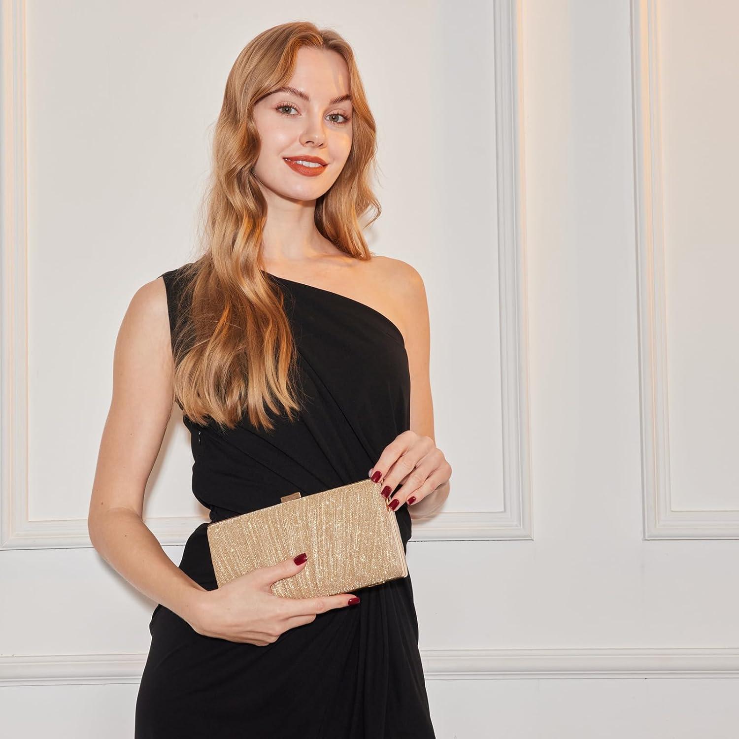 Cartera de Mano Kseymeir para Mujeres en Satén Oro con Cadena