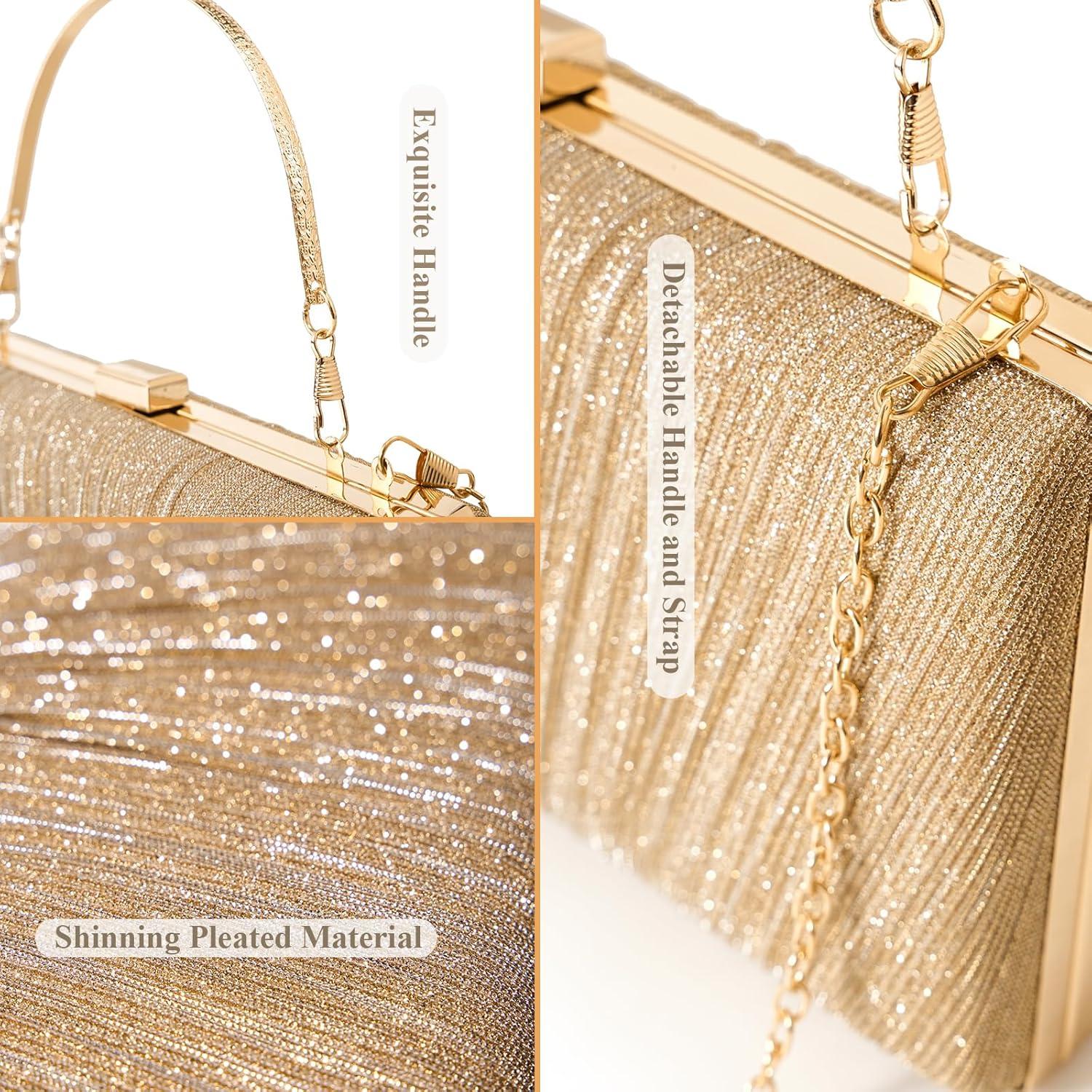 Cartera de Mano Kseymeir para Mujeres en Satén Oro con Cadena