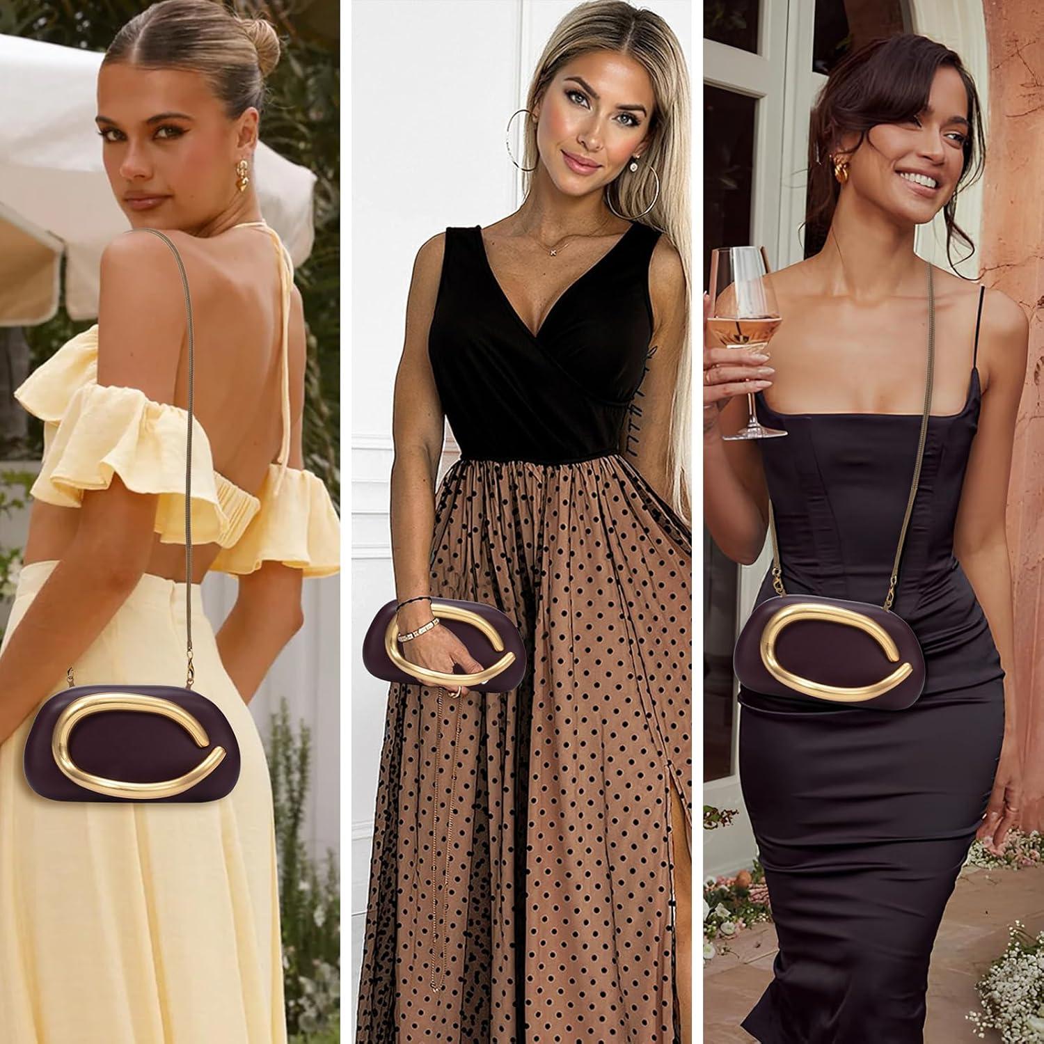 Bolso de Noche de Cuero PU Rkrouco Chocolate 18.5x6.5x10cm