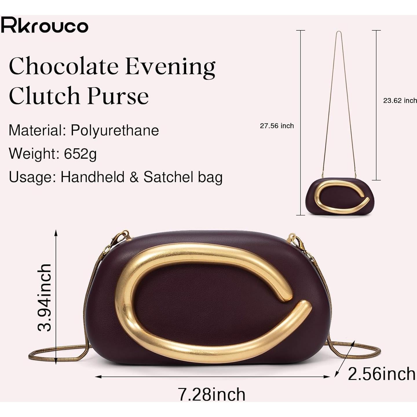 Bolso de Noche de Cuero PU Rkrouco Chocolate 18.5x6.5x10cm