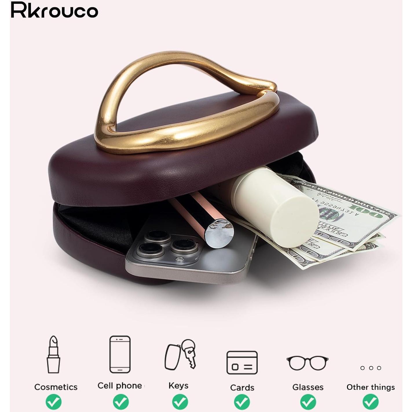 Bolso de Noche de Cuero PU Rkrouco Chocolate 18.5x6.5x10cm