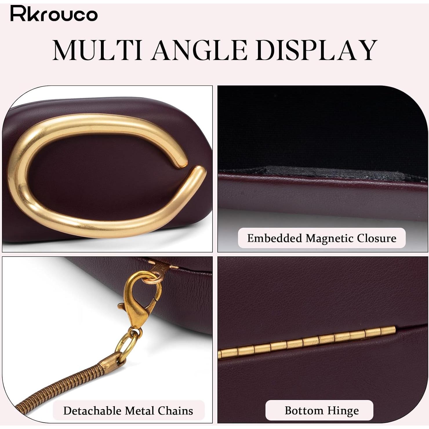 Bolso de Noche de Cuero PU Rkrouco Chocolate 18.5x6.5x10cm