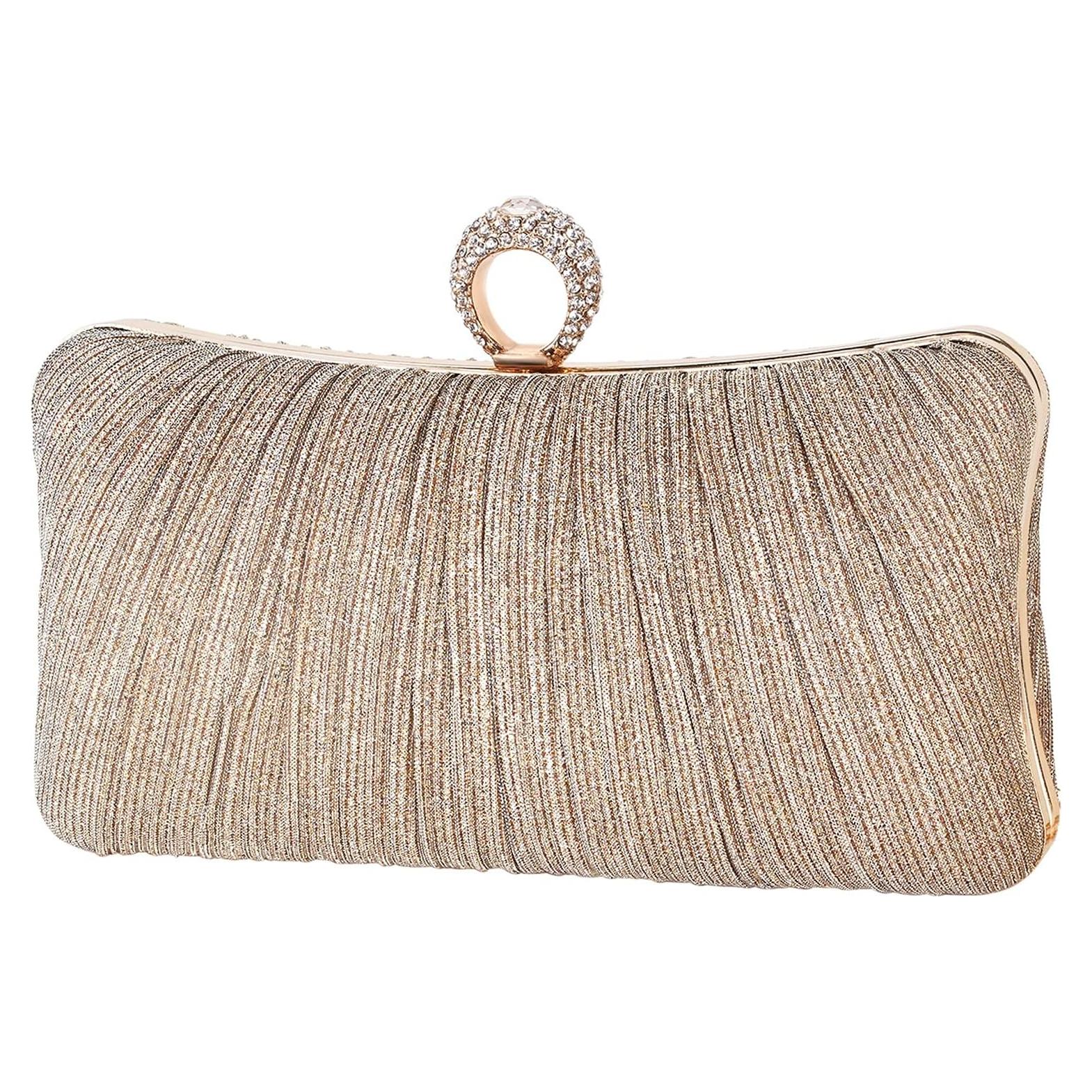 Bolso de mano dorado con purpurina y strass para mujer