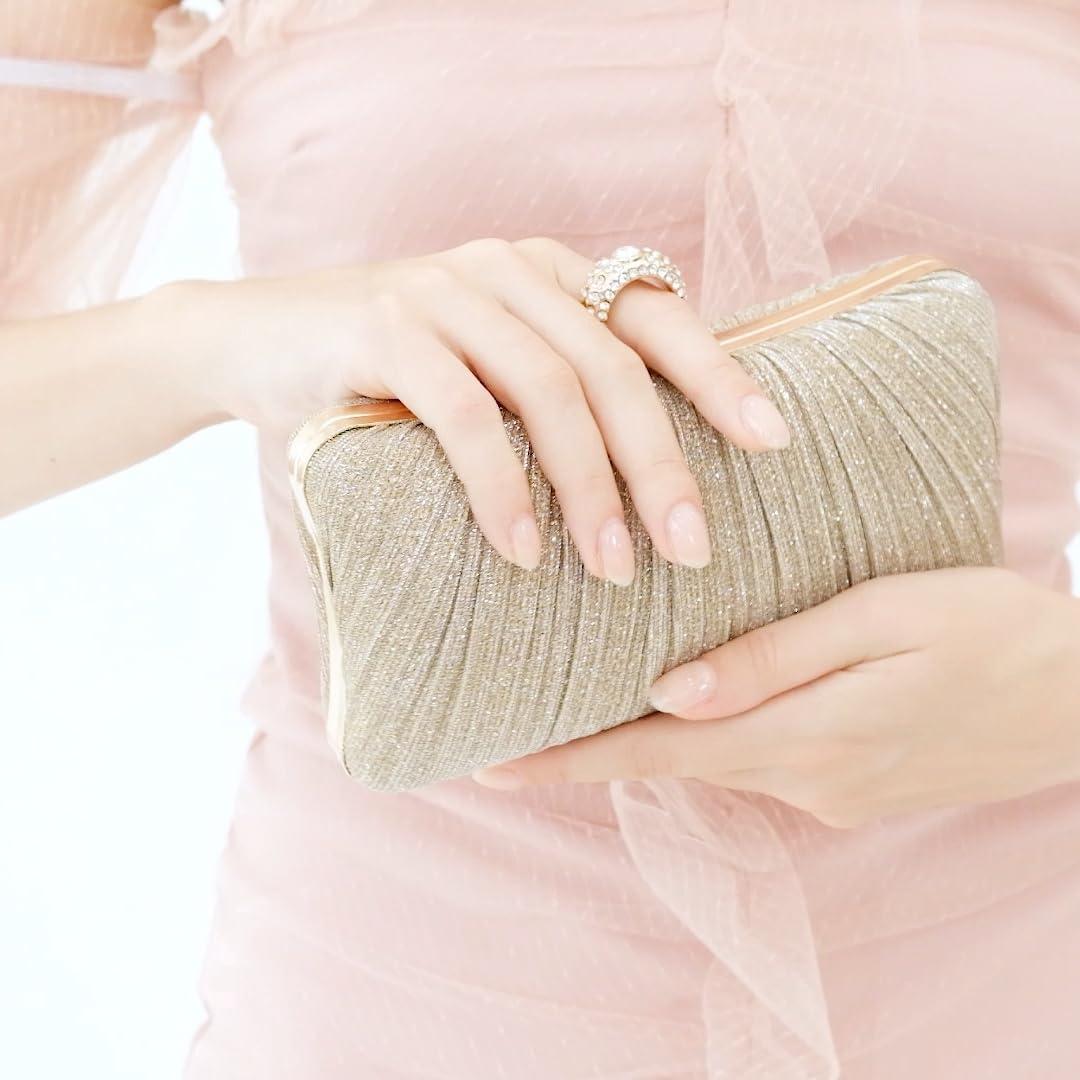 Bolso de mano dorado con purpurina y strass para mujer