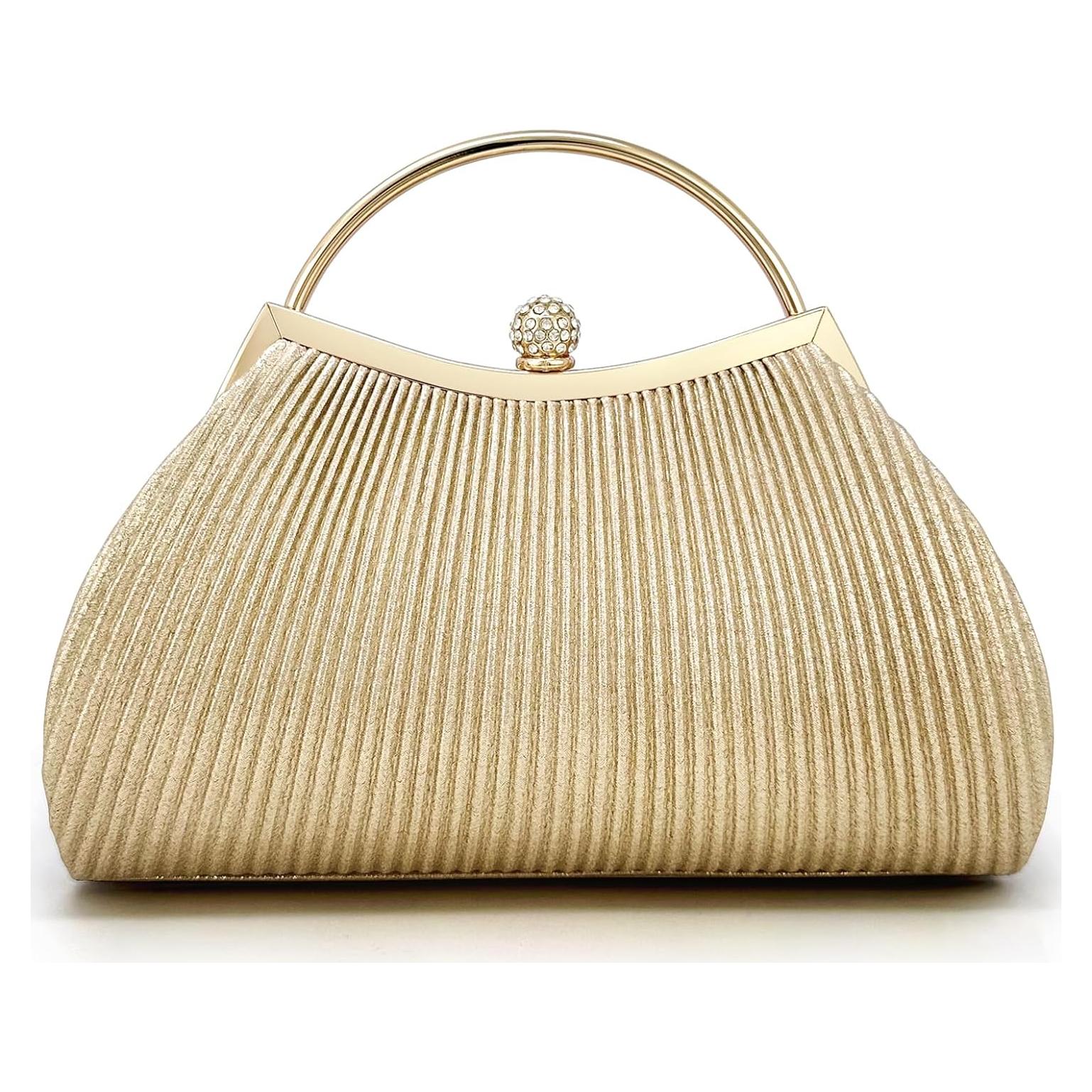 Bolso de Noche Clutch para Mujeres con Cadena Desmontable Dorado