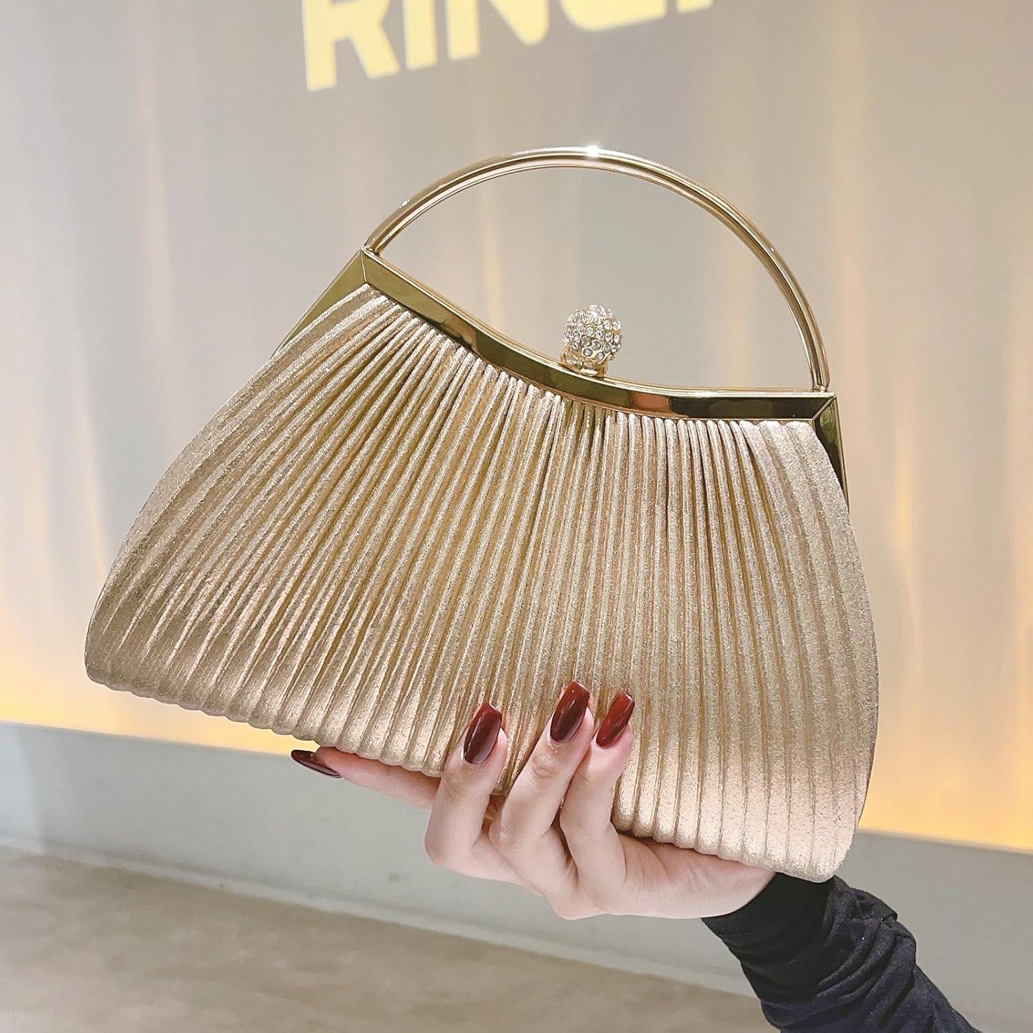 Bolso de Noche Clutch para Mujeres con Cadena Desmontable Dorado