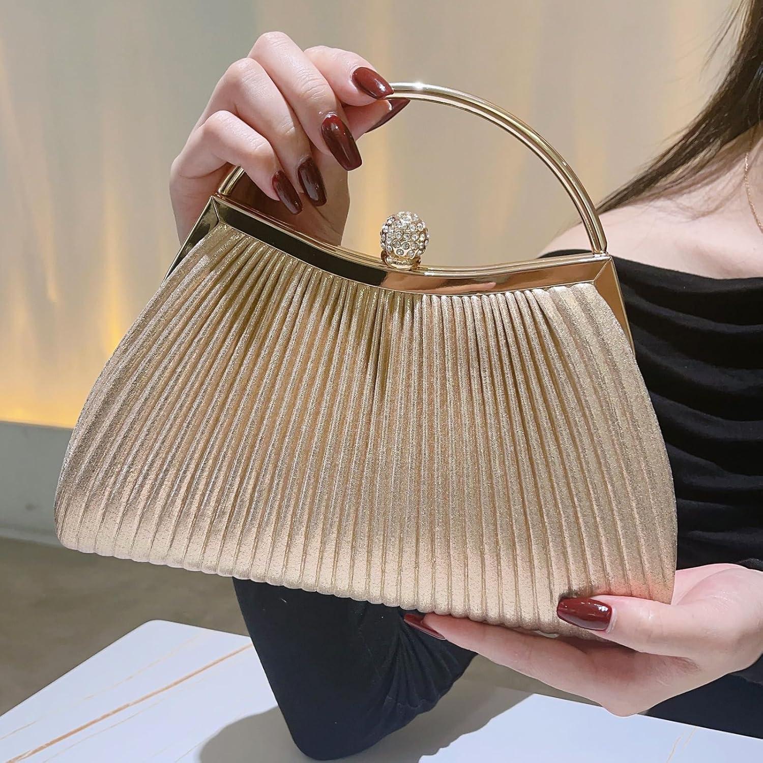 Bolso de Noche Clutch para Mujeres con Cadena Desmontable Dorado