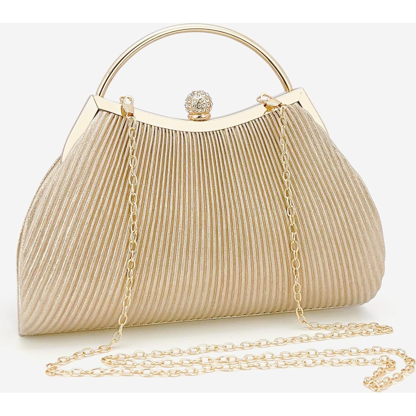Bolso de Noche Clutch para Mujeres con Cadena Desmontable Dorado