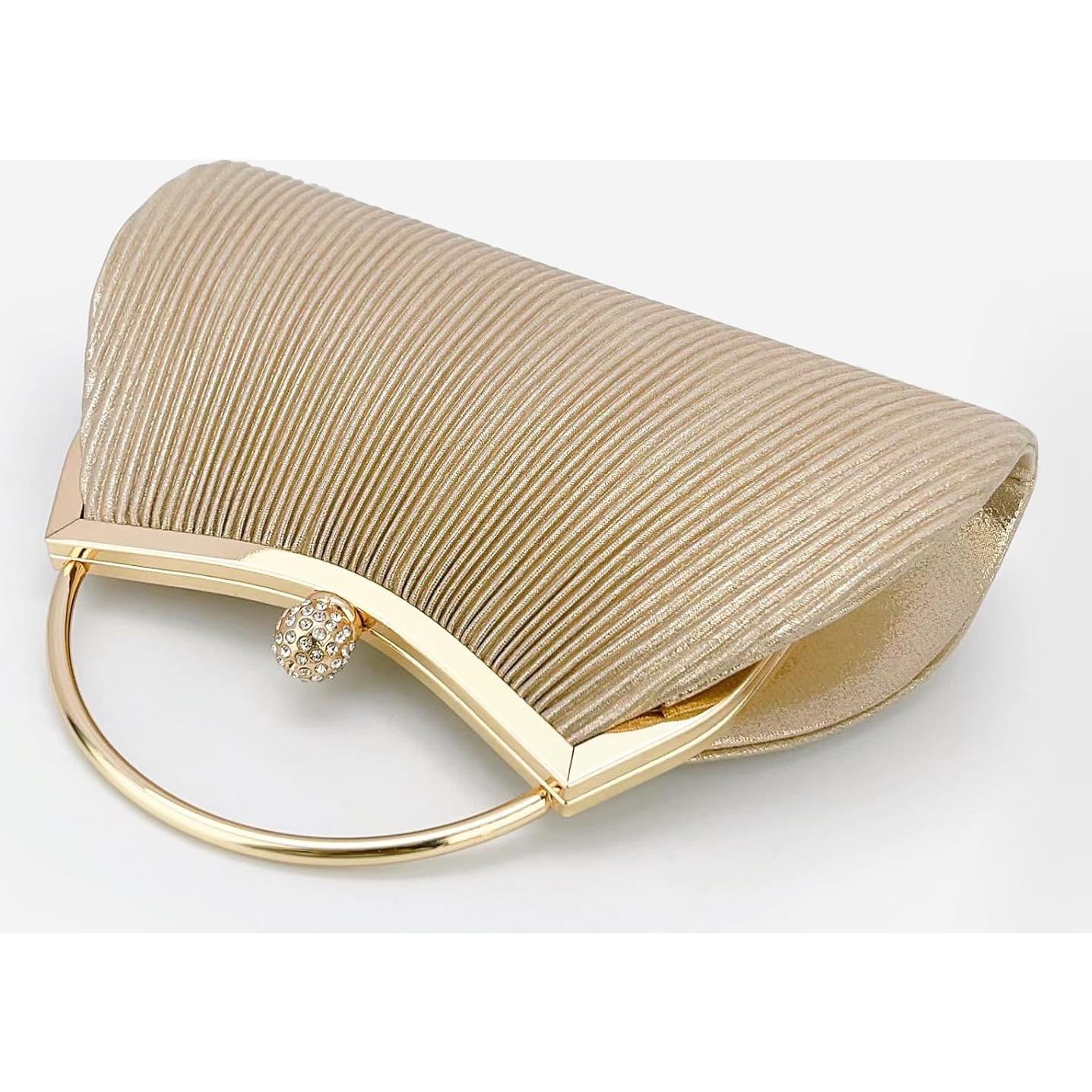 Bolso de Noche Clutch para Mujeres con Cadena Desmontable Dorado