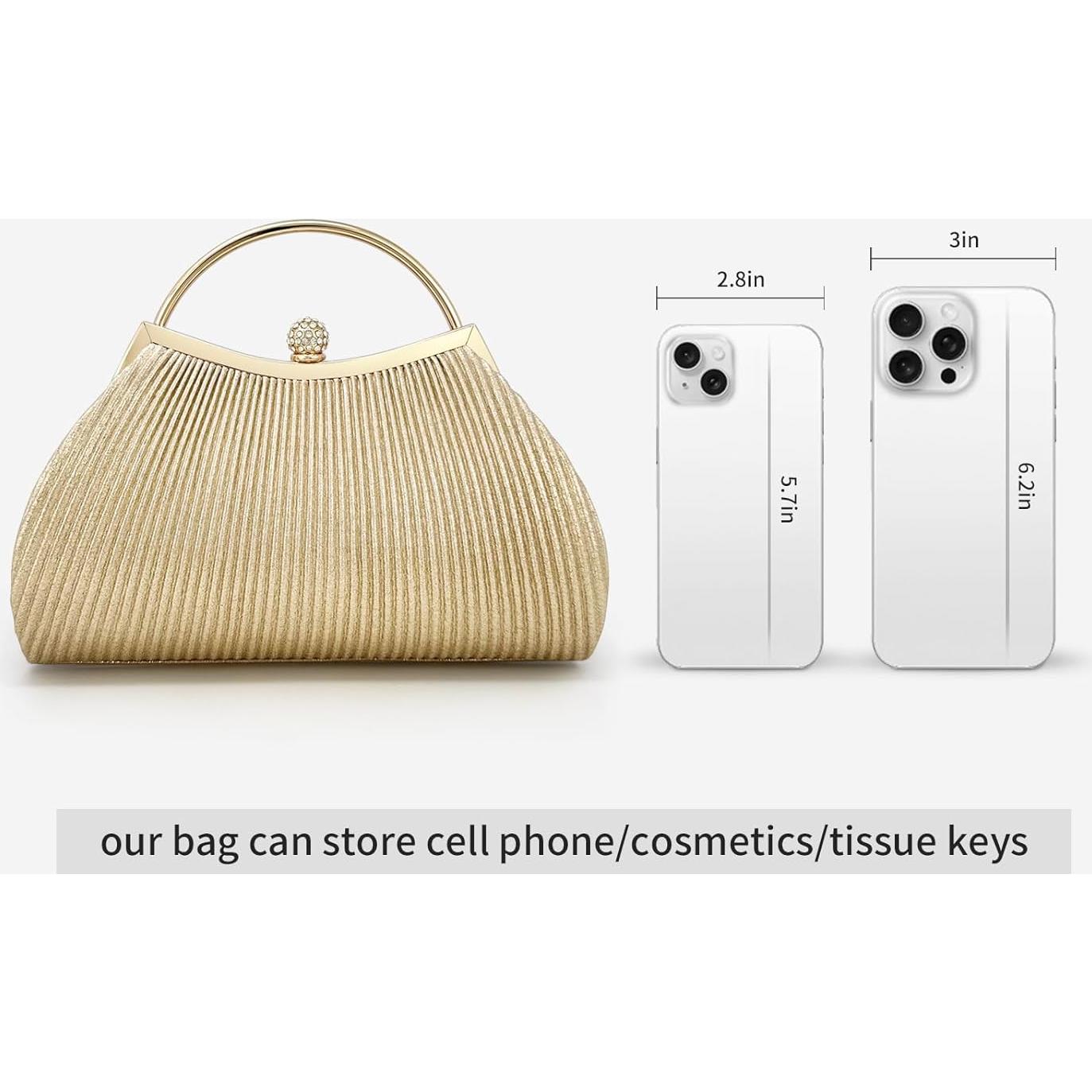 Bolso de Noche Clutch para Mujeres con Cadena Desmontable Dorado