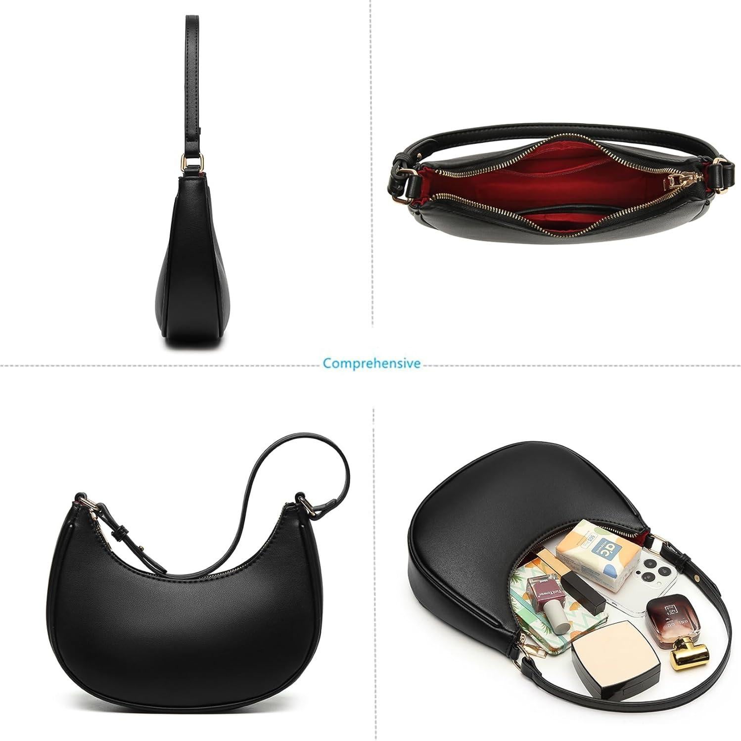 Bolso de Hombro Barabum Retro Clásico Negro con Cierre