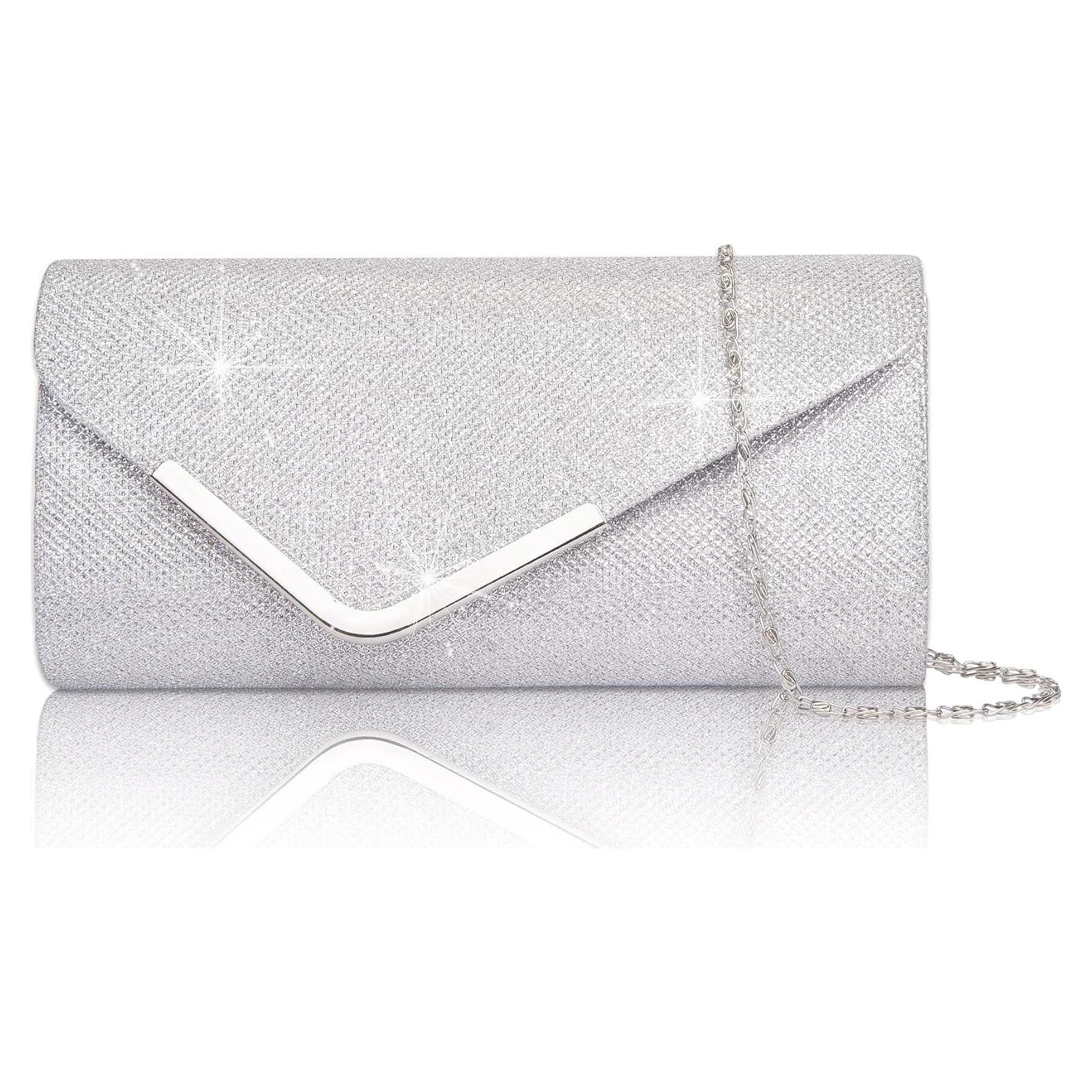 Cartera de Mano Brillante Larcenciel Plateada 20x10 cm