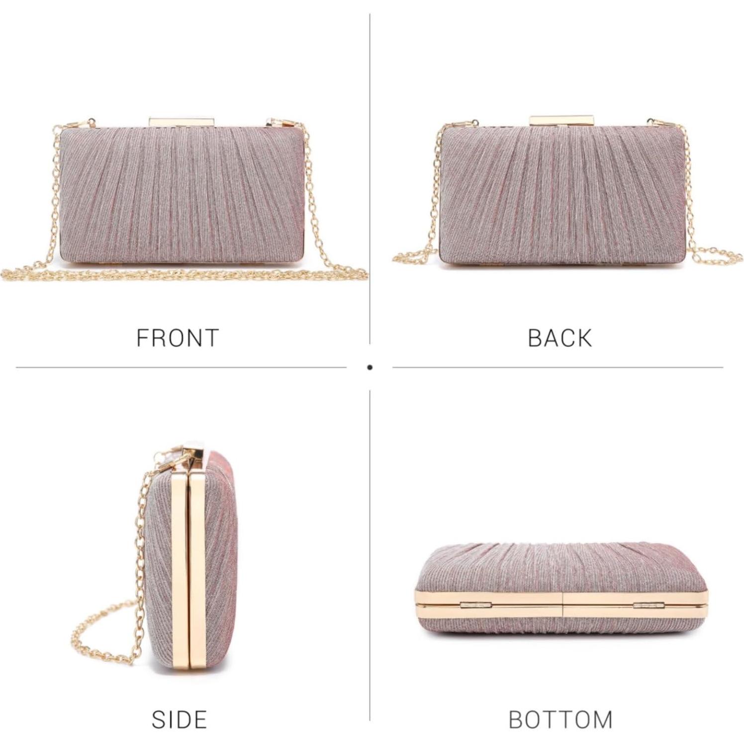 Bolso de Noche Clutch Dasein Rosa Plisado con Brillos