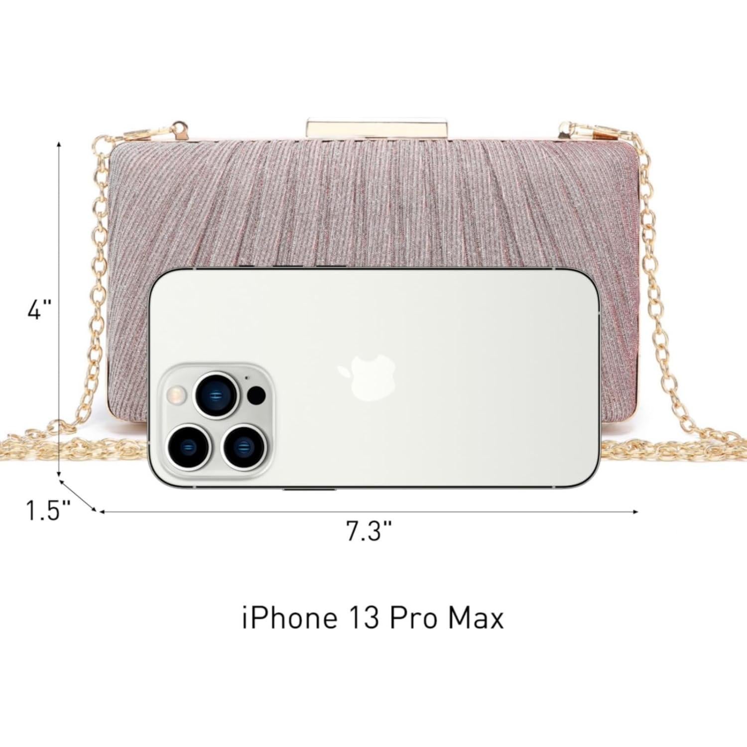 Bolso de Noche Clutch Dasein Rosa Plisado con Brillos